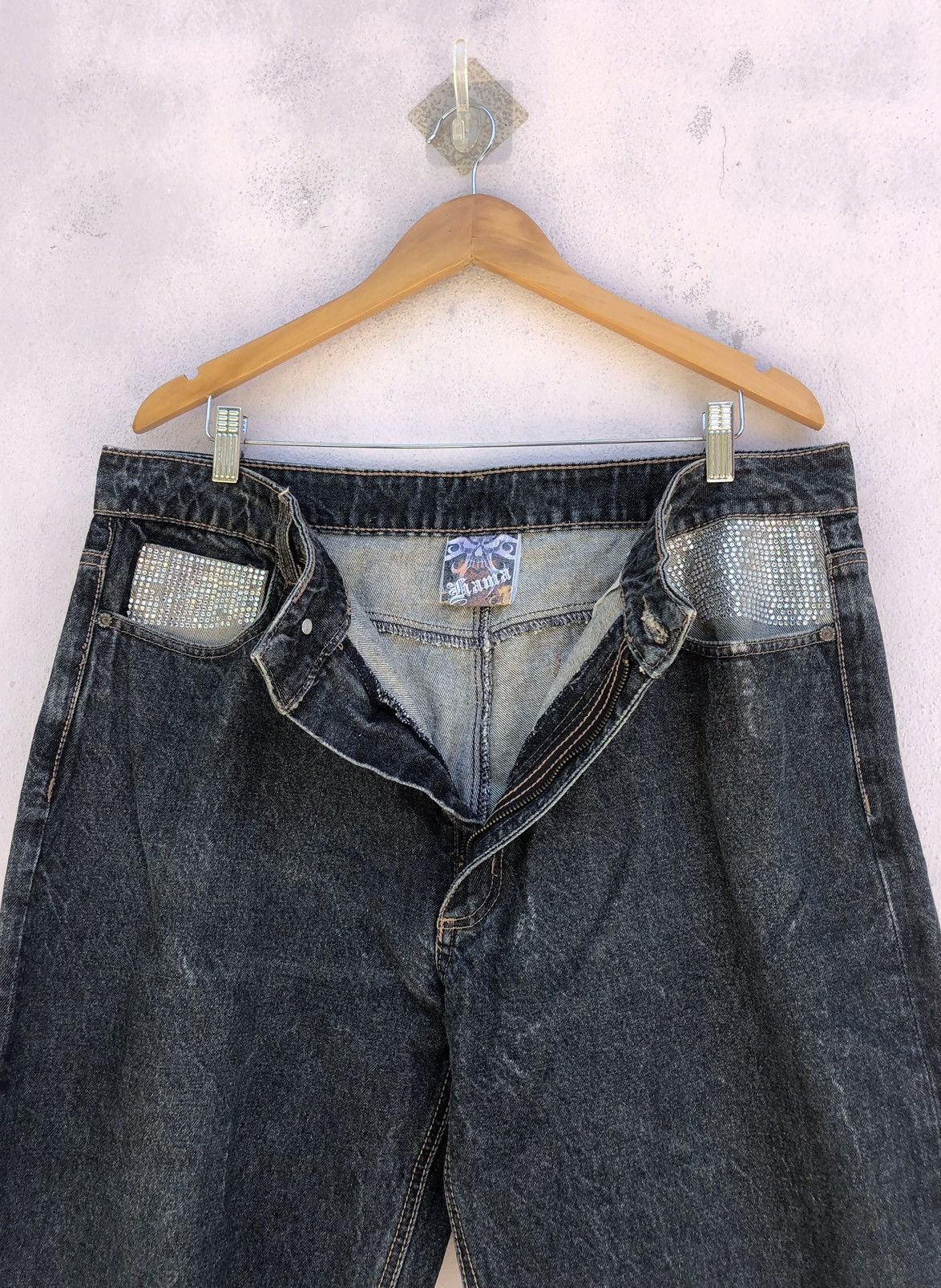 Japanese Brand Hama Skull Swarowski Logo Style Baggy Jeans Size US 36 / EU 52 - 12 Thumbnail