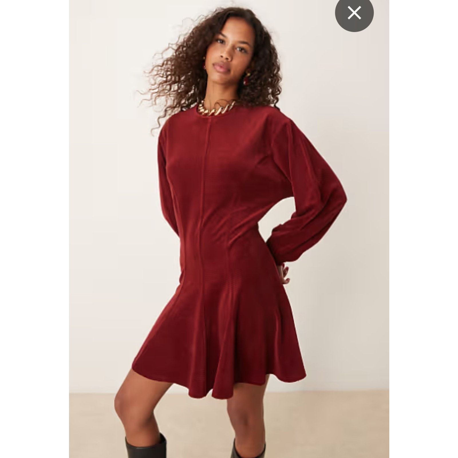 Asos ASOS Deep Red Chunky Corduroy Ruffle Flare Keyhole Back 12 Size XL / US 12-14 / IT 48-50 - 1 Thumbnail