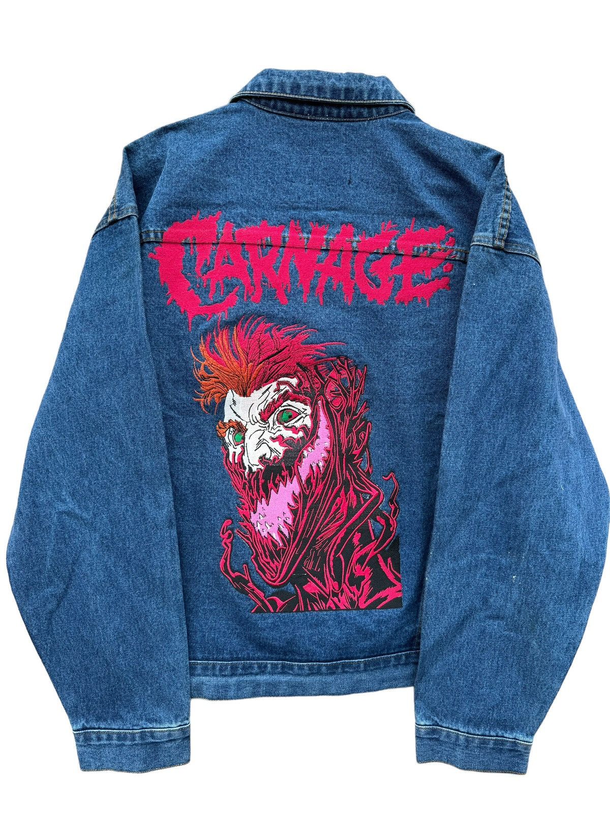 image of Carnage Vintage Denim Jacket Venom Spider-Man Super in Blue, Men's (Size XL)