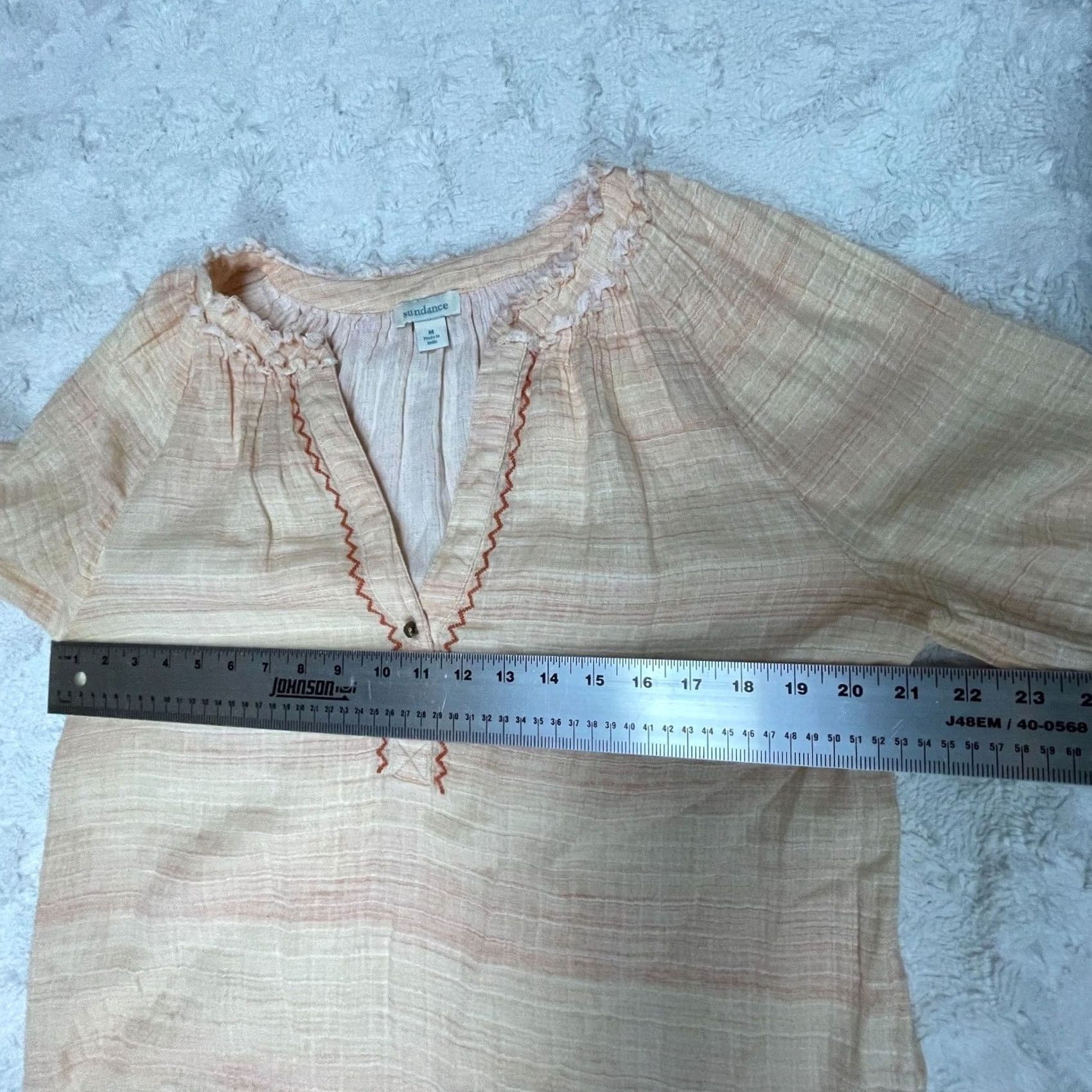 Vintage Sundance Gauze Embroidered Boho Frayed Long Sleeve Popover Blouse Medium Pink Women Size M / US 6-8 / IT 42-44 - 4 Thumbnail