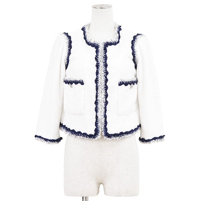 Chanel Chanel Chanel Metallic Trim Boucle Jacket Textile Outerwear P42672 DUTY FREE for USA Size ONE SIZE - 1 Thumbnail