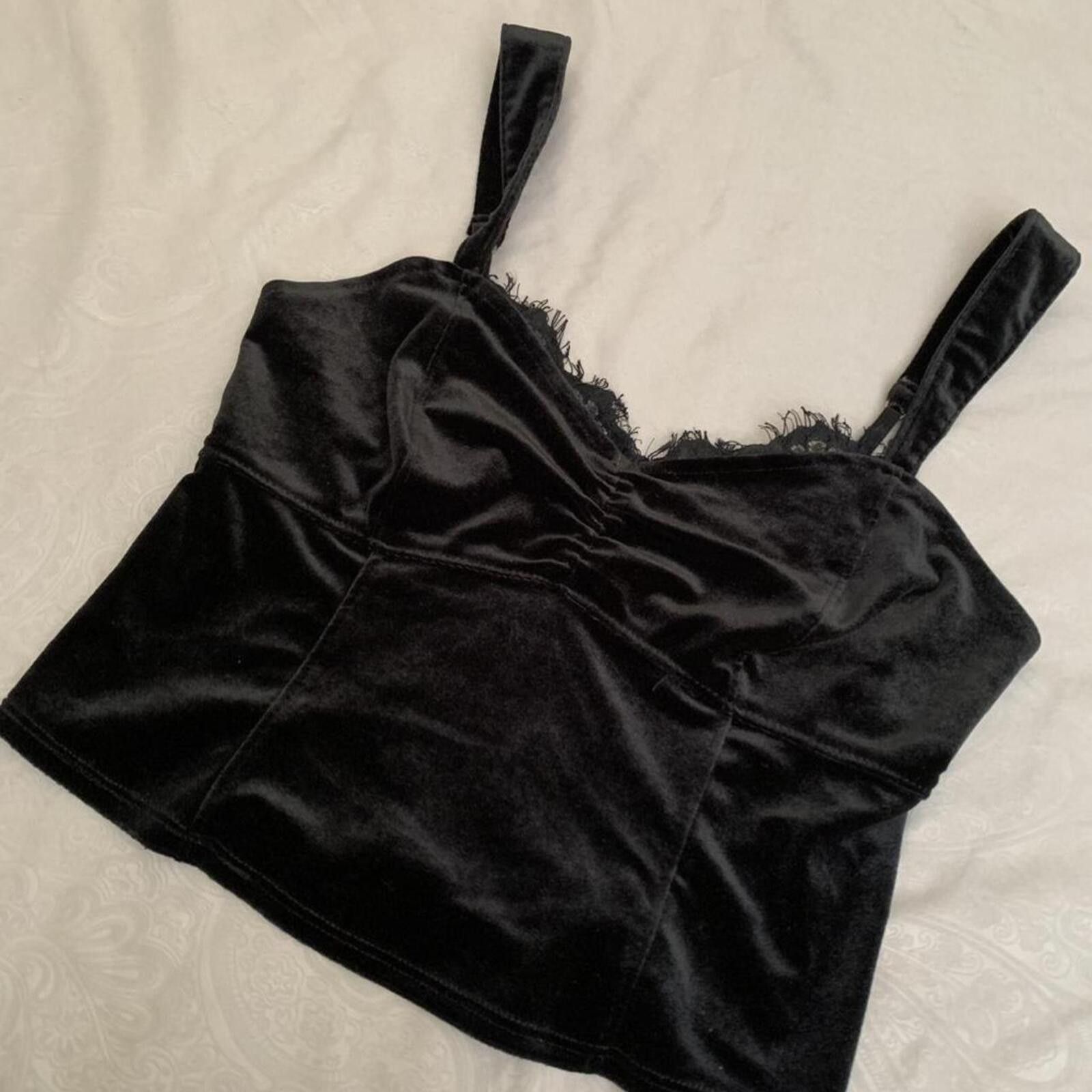 Abercrombie & Fitch Velvet corset lace trim stretchy crop top Size S / US 4 / IT 40 - 1 Thumbnail
