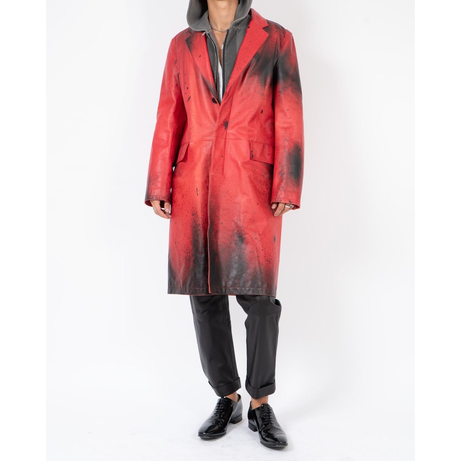 Calvin Klein 205W39NYC SS18 Oversized Coat in Hand Painted Red Leather Size US M / EU 48-50 / 2 - 6 Thumbnail