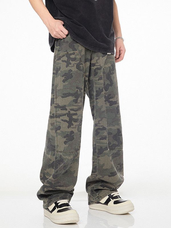 Japanese Brand Men's American wide-leg patchwork camouflage straight jeans Size US 32 / EU 48 - 2 Thumbnail