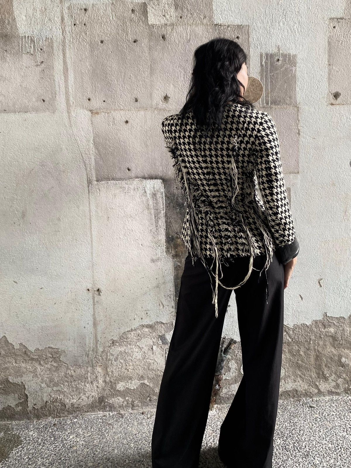 Yohji Yamamoto FW2003 Yohji Yamamoto houndstooth fringe blazer Size S / US 4 / IT 40 - 1 Thumbnail