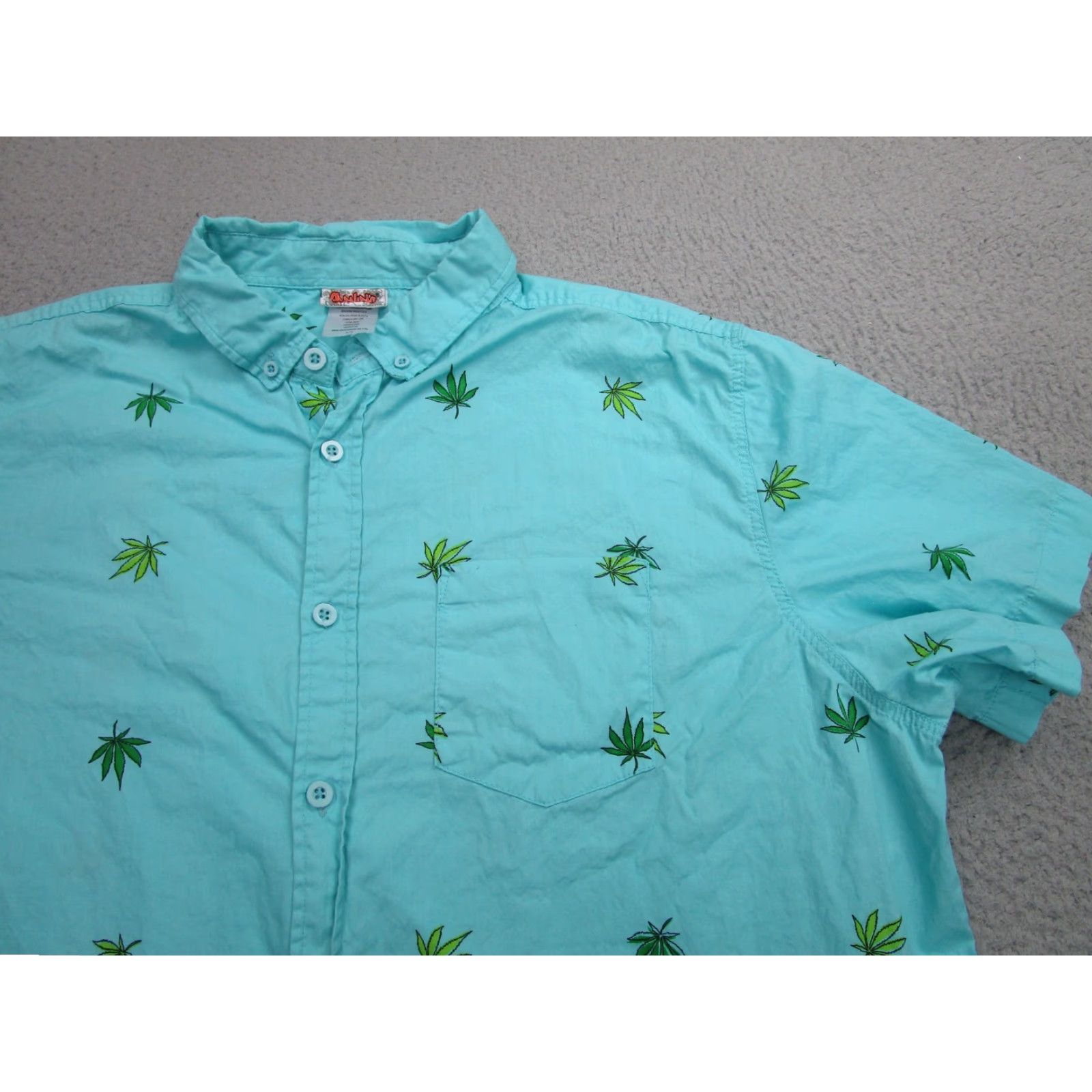 Vintage Spencers Button Up Shirt Mens XL Blue Marijuana Leaf Print Short Sleeve Casual Size US XL / EU 56 / 4 - 2 Thumbnail