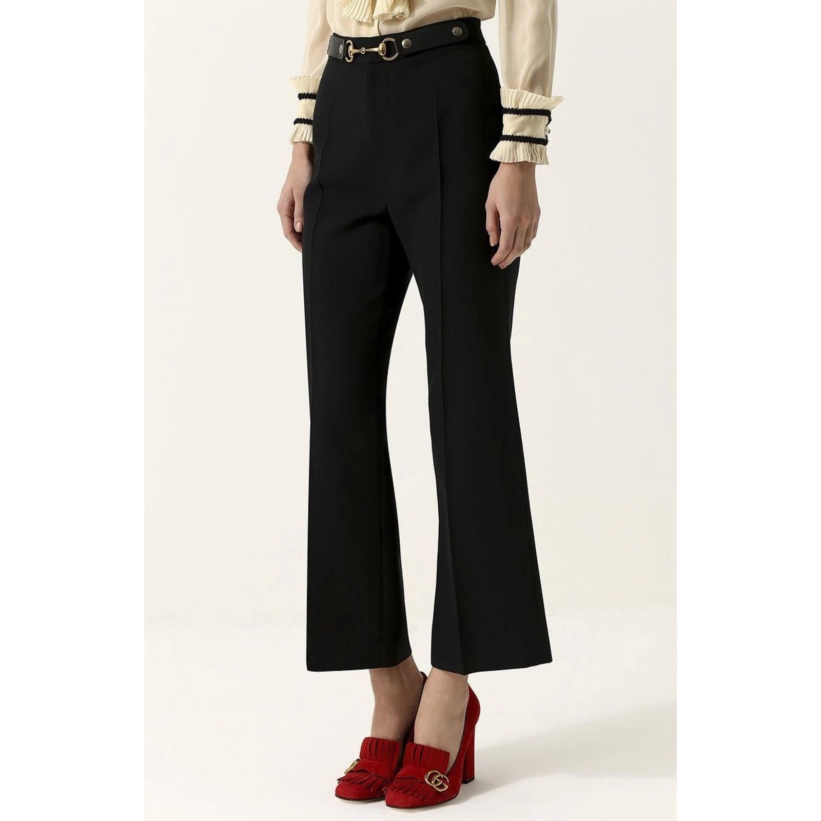 Gucci Gucci Wool Silk Horsebit Belt Flare Dress Pants Size 44 EUC Size 32" / US 10 / IT 46 - 6 Thumbnail