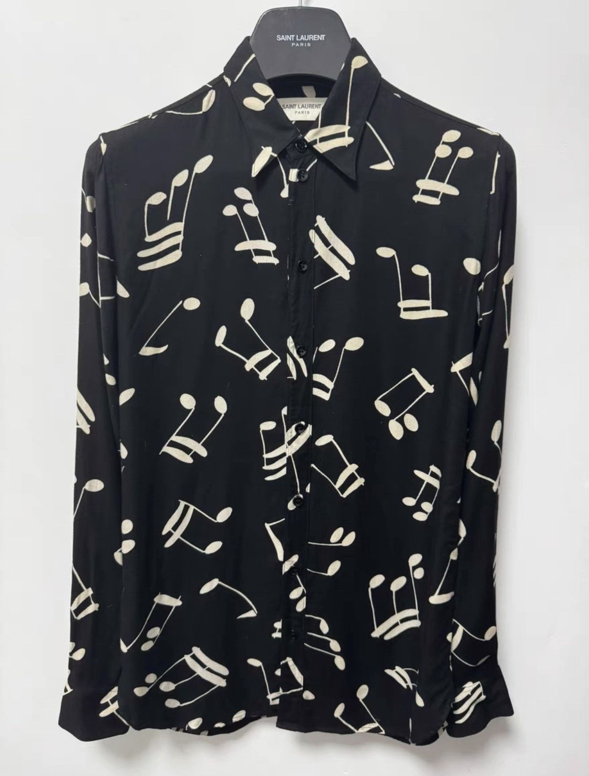 SLP 16FW Black/White Silk Peak Lapel Musical Note Shirt