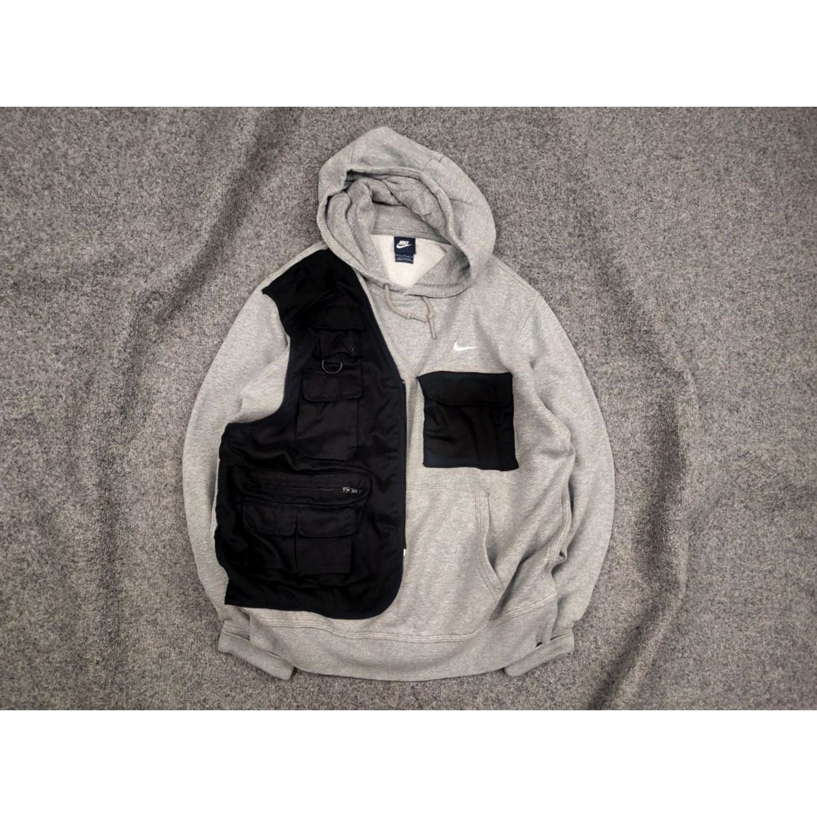 Nike VINTAGE Nike Hoodie Shirt Mens L Gray Oversized 90s Y2K Cargo Pocket Zip Vest Crew Neck Sleeveless Front Logo Size US L / EU 52-54 / 3 - 2 Thumbnail