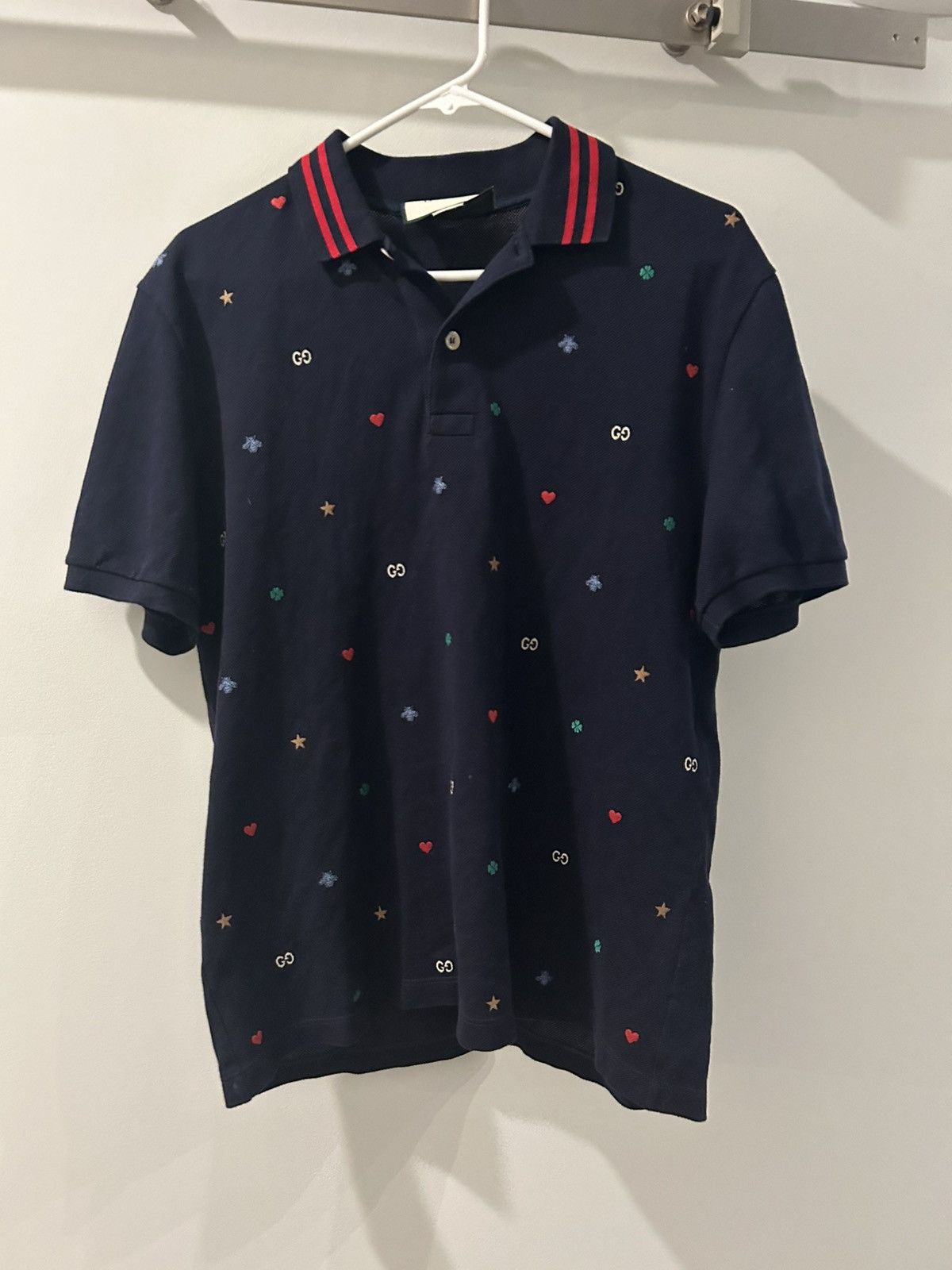 Gucci Gucci Navy Blue Embroidered Polo Shirt Size US L / EU 52-54 / 3 - 1 Thumbnail