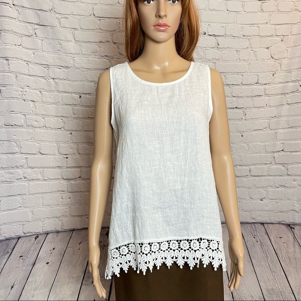 Other NWT New Terzo Millennio White Linen Eyelet Peplum Top Made Size S / US 4 / IT 40 - 1 Thumbnail