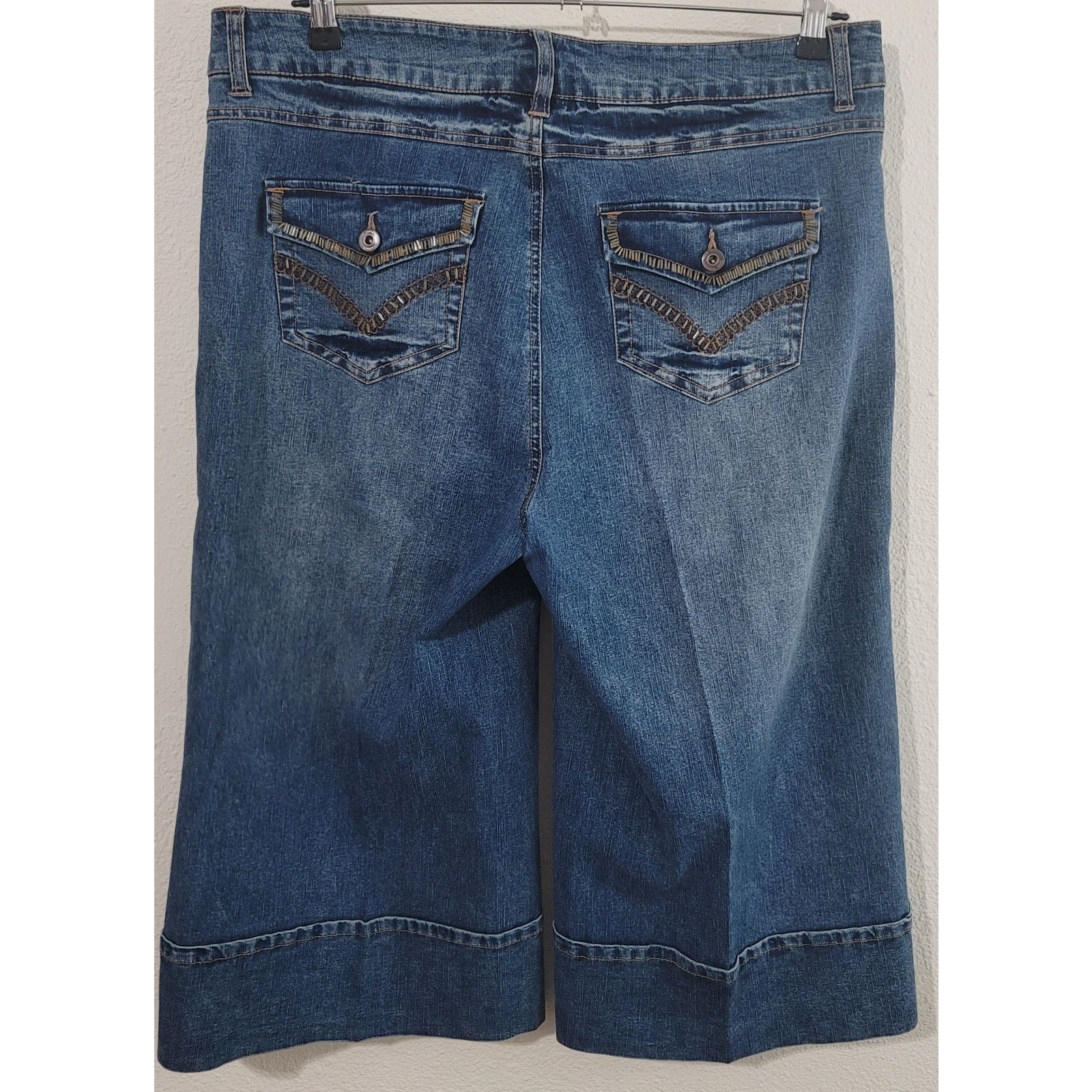 Apollo Apollo Embellished Cropped Stone Washed Wide Leg Jeans 17 18 Size 39" - 4 Thumbnail