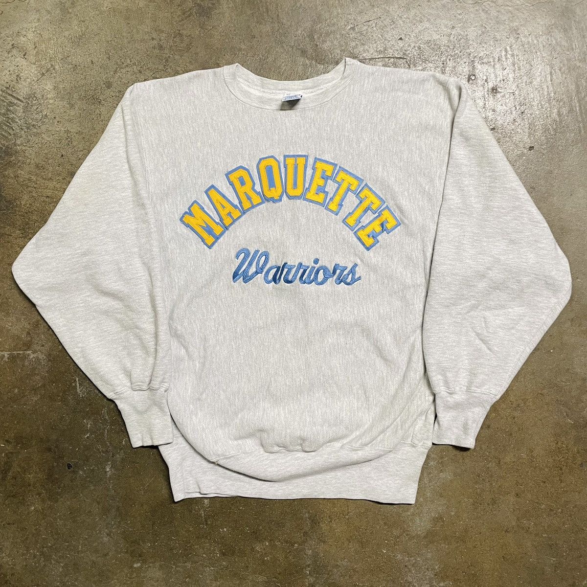 image of Vintage 90's Marquette Champion Reverse Weave Sweatshirt in Grey, Men's (Size XL)