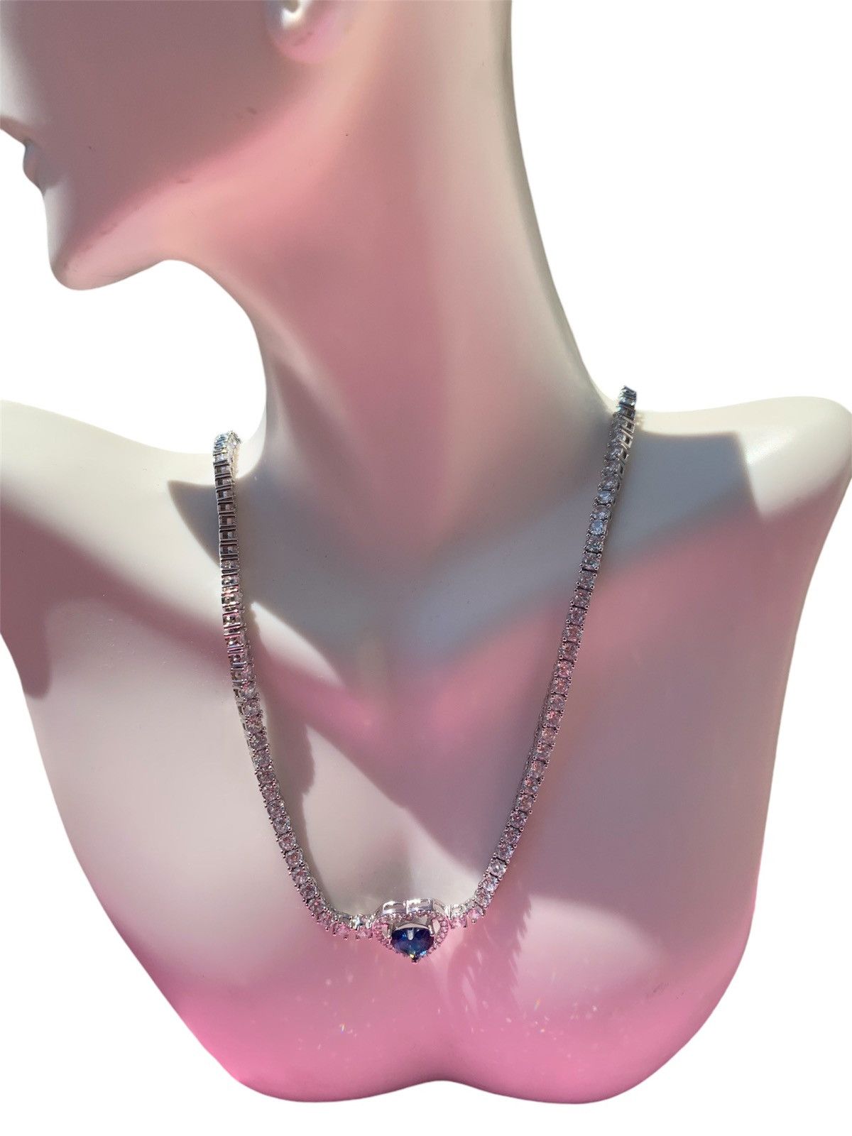 Designer Stella Rose FINE SILVER PLATED diamond paved Tennis necklace Size ONE SIZE - 2 Thumbnail