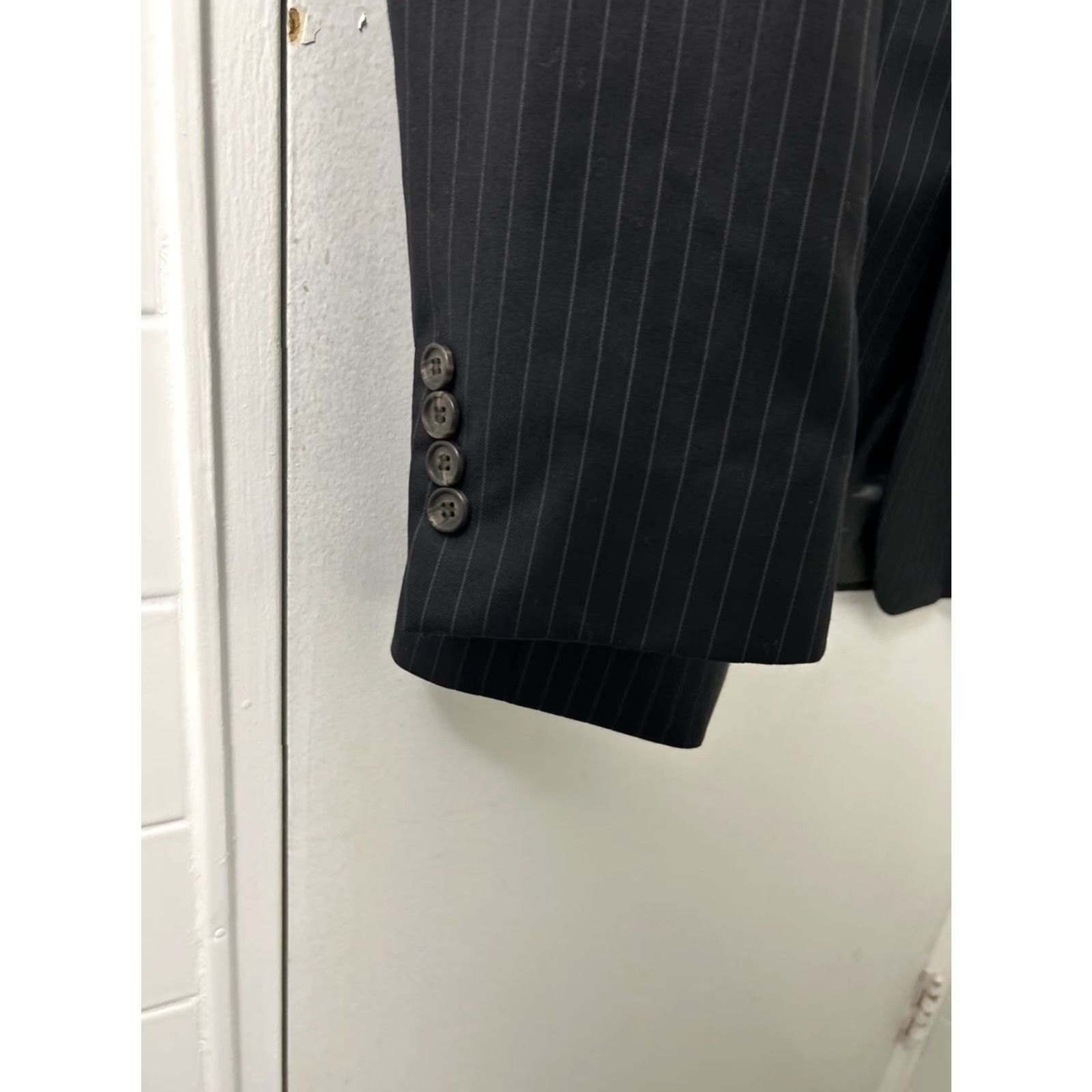 Ralph Lauren Lauren Ralph Lauren Blazer Mens 42S Black Wool Tweed Striped 2-Button Notch Lapel Long Suit Jacket Size 42R - 5 Thumbnail