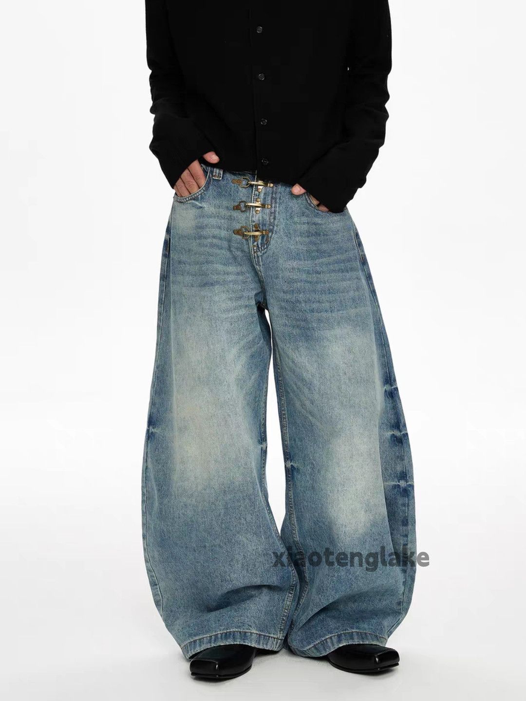 Jean zx washed faded cleanfit wide Leg flared hiphop jeans Size US 32 / EU 48 - 1 Thumbnail