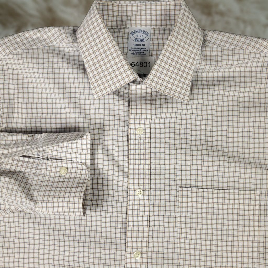 Brooks Brothers Brooks Brothers Shirt Mens 16 Yellow Plaid Dress Button Up Long Sleeve Size 42R - 1 Thumbnail
