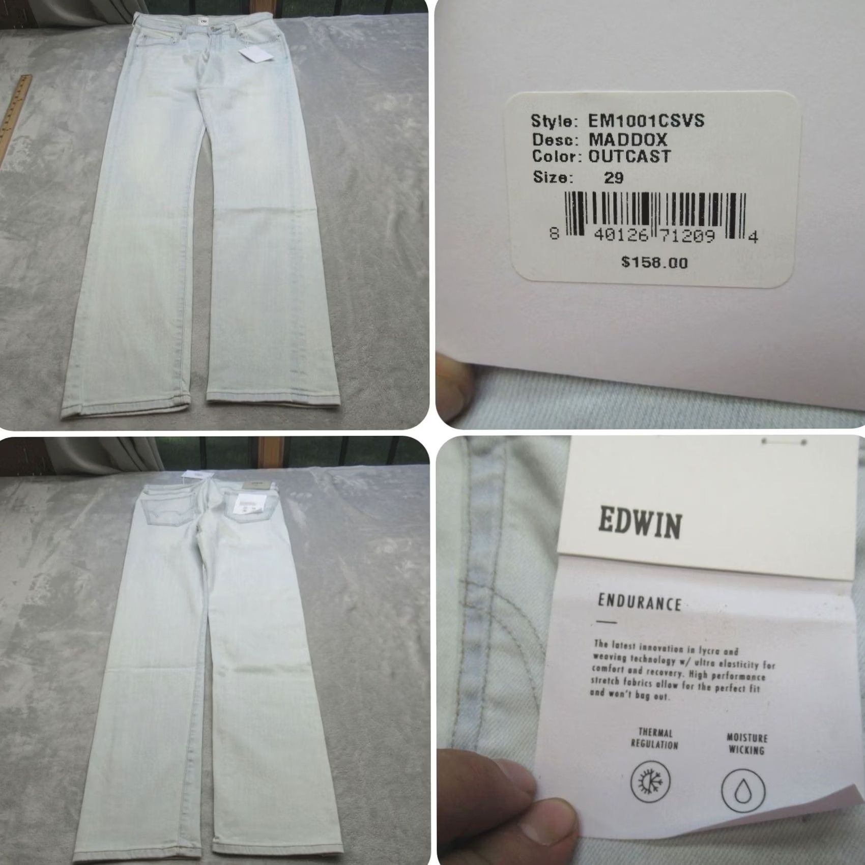 Edwin Edwin Jeans Mens 29X32 Light Wash Flex Thermal Wicking Maddox Straight NEW Size US 29 - 2 Thumbnail