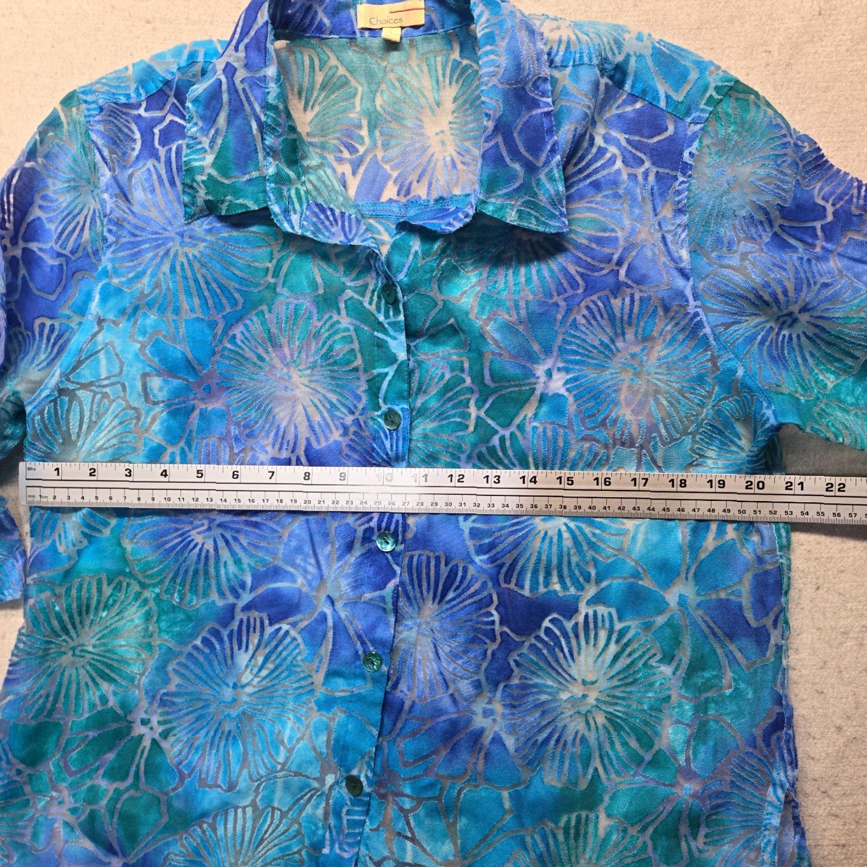 Vintage Choice Blue Shell Beach Swim Top Sheer Cover-up Roll Sleeve Women's L Large Shirt Casual Beachwear Size L / US 10 / IT 46 - 5 Thumbnail