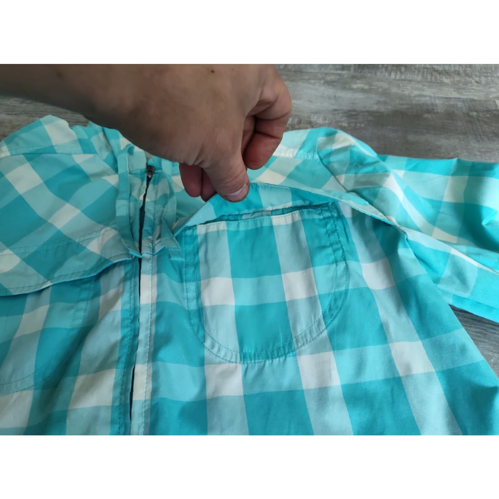 Patagonia Patagonia Women's Windbreaker Jacket Gingham Check Blue Lightweight Hooded Full Zip M Medium Relaxed Fit Activewear Outdoor Hiking Size M / US 6-8 / IT 42-44 - 6 Thumbnail