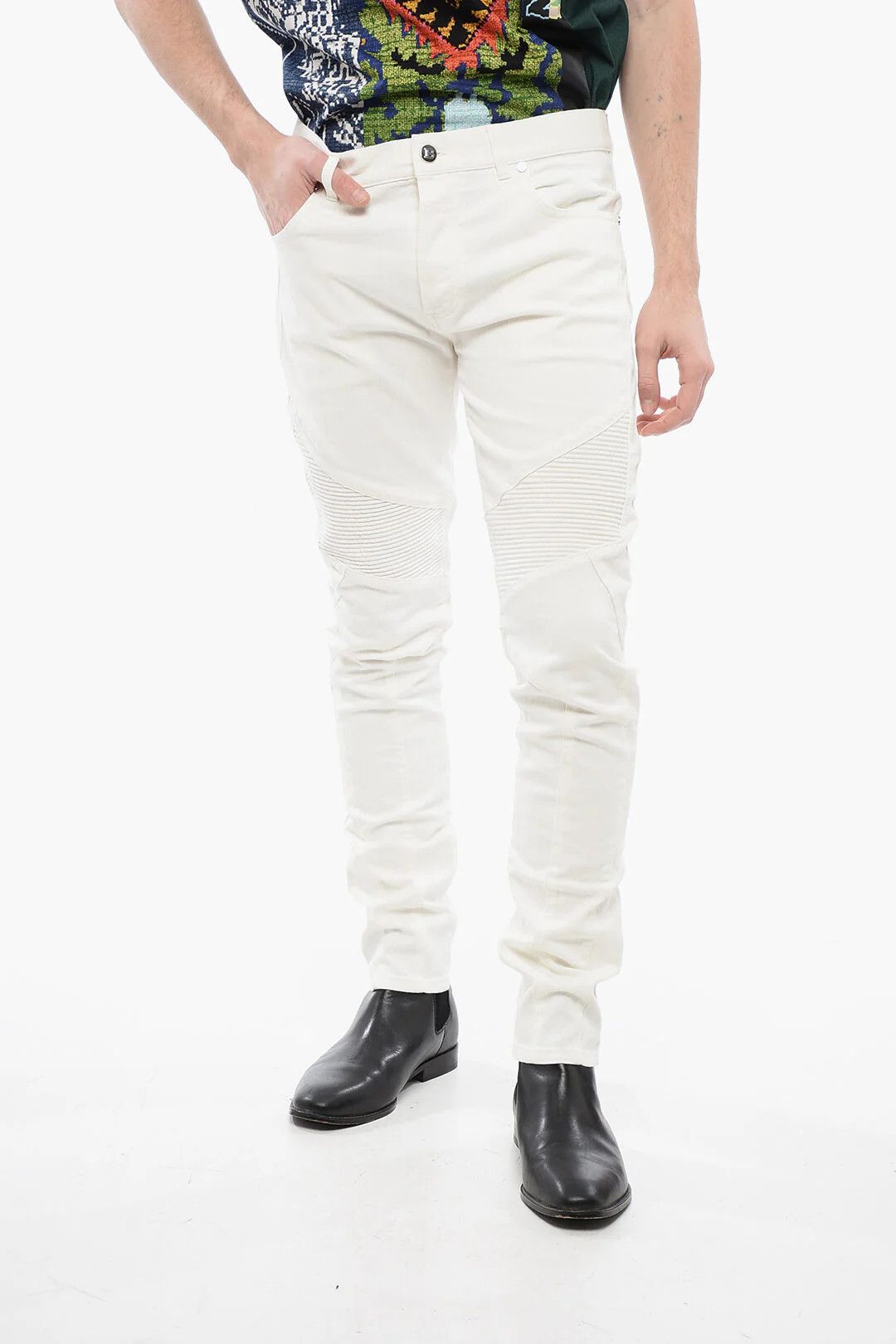 Balmain og1mm0326 Biker Tapered-Fit Jeans in White Size US 30 / EU 46 - 1 Thumbnail