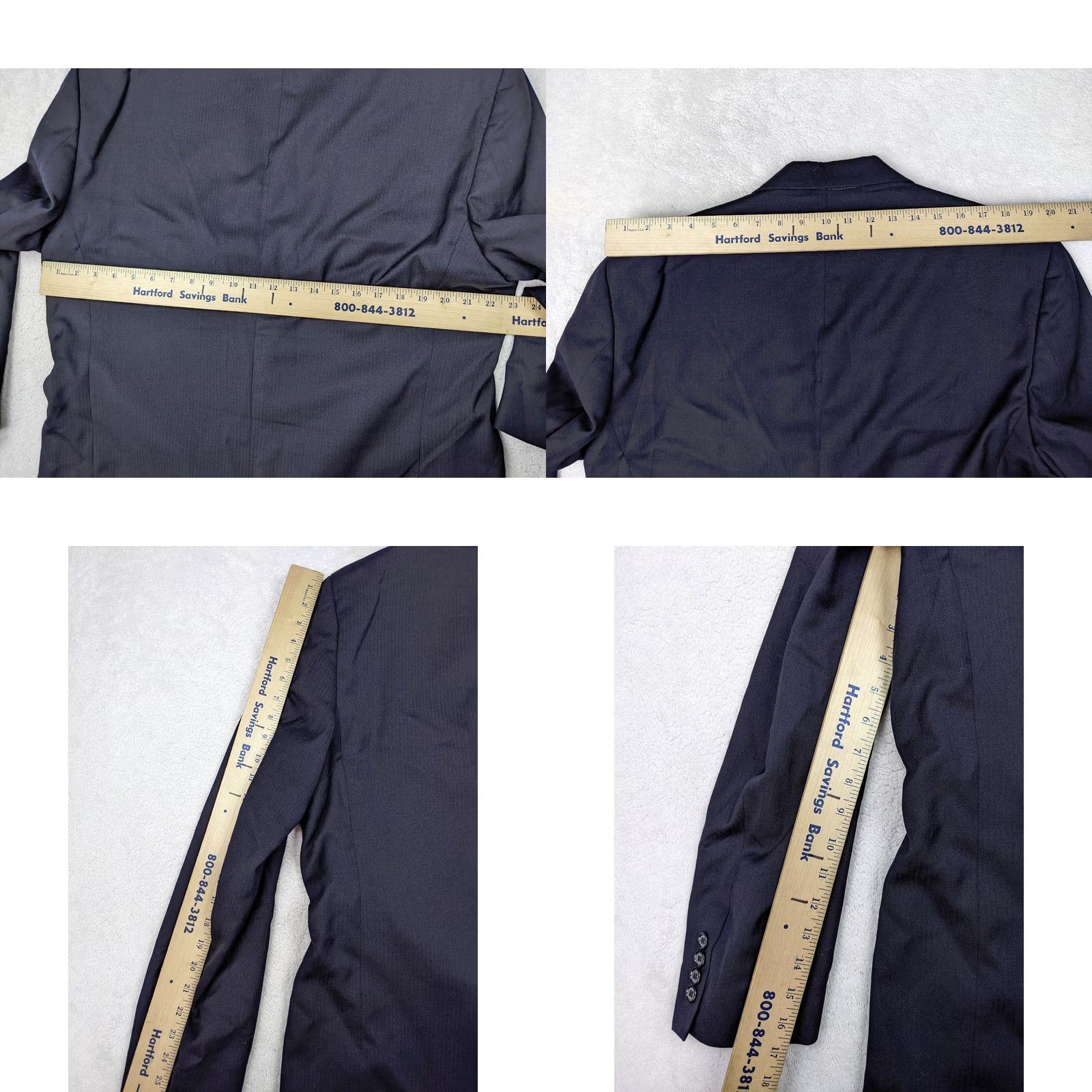 Stafford Stafford Blazer Jacket Navy Blue Herringbone Wool 44L 2 Button Notch Lapel Mens Regular Long Jacket Size 44R - 9 Thumbnail