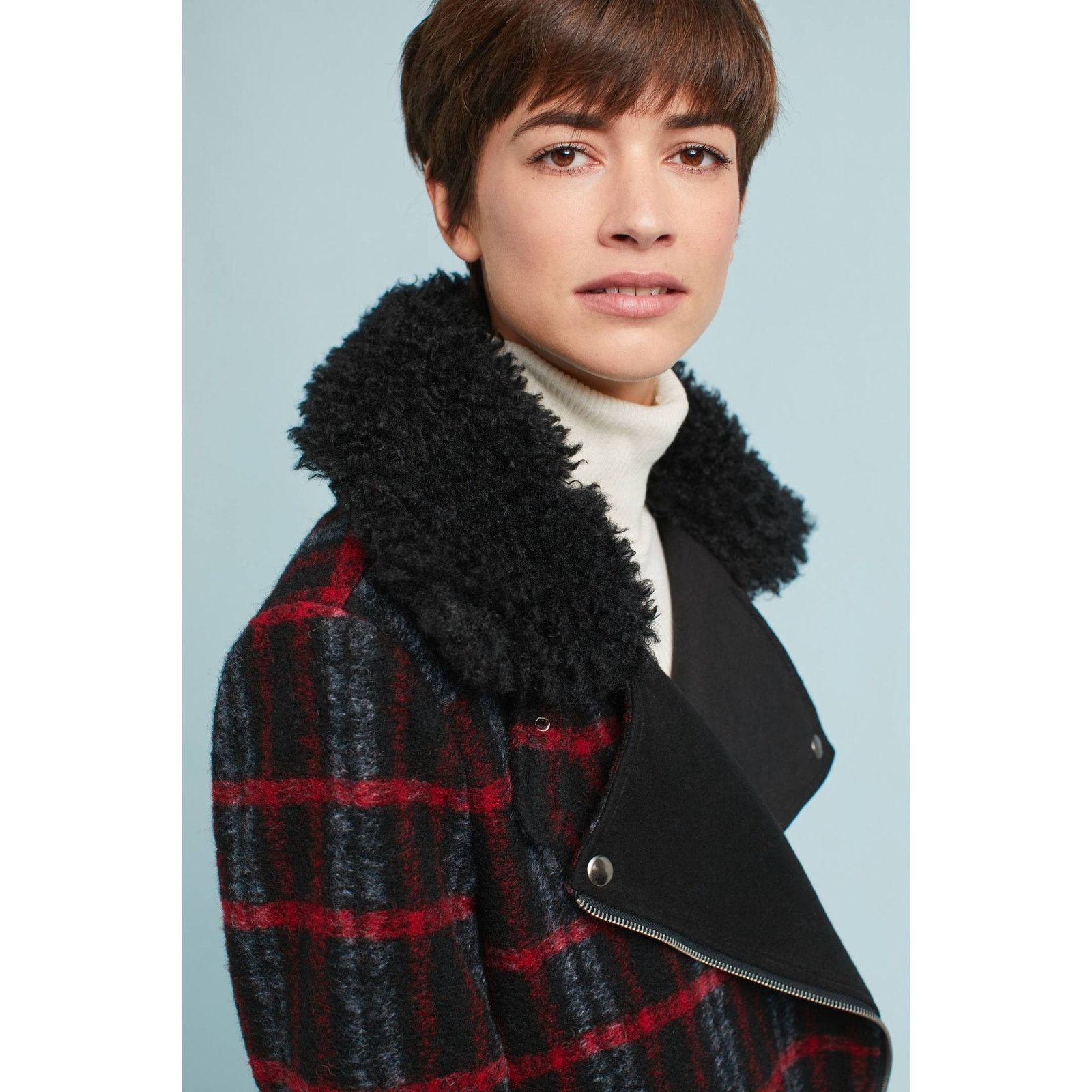 Anthropologie Anthropologie Plaid Shearling MotoJacket Greylin $225 SMALL Size S / US 4 / IT 40 - 3 Thumbnail