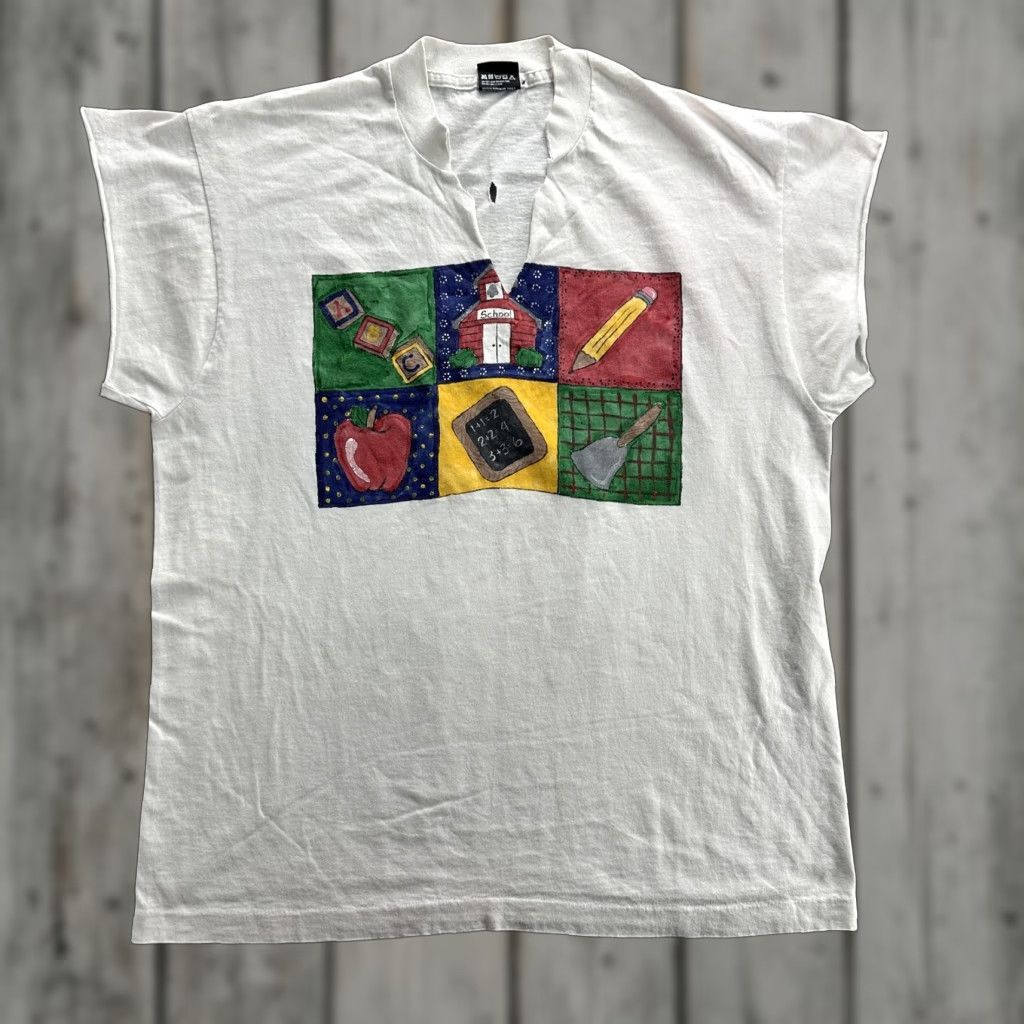 Vintage VINTAGE Screen Stars Shirt Mens XL White School Teacher Graphic 90s Made USA Size US XL / EU 56 / 4 - 1 Thumbnail