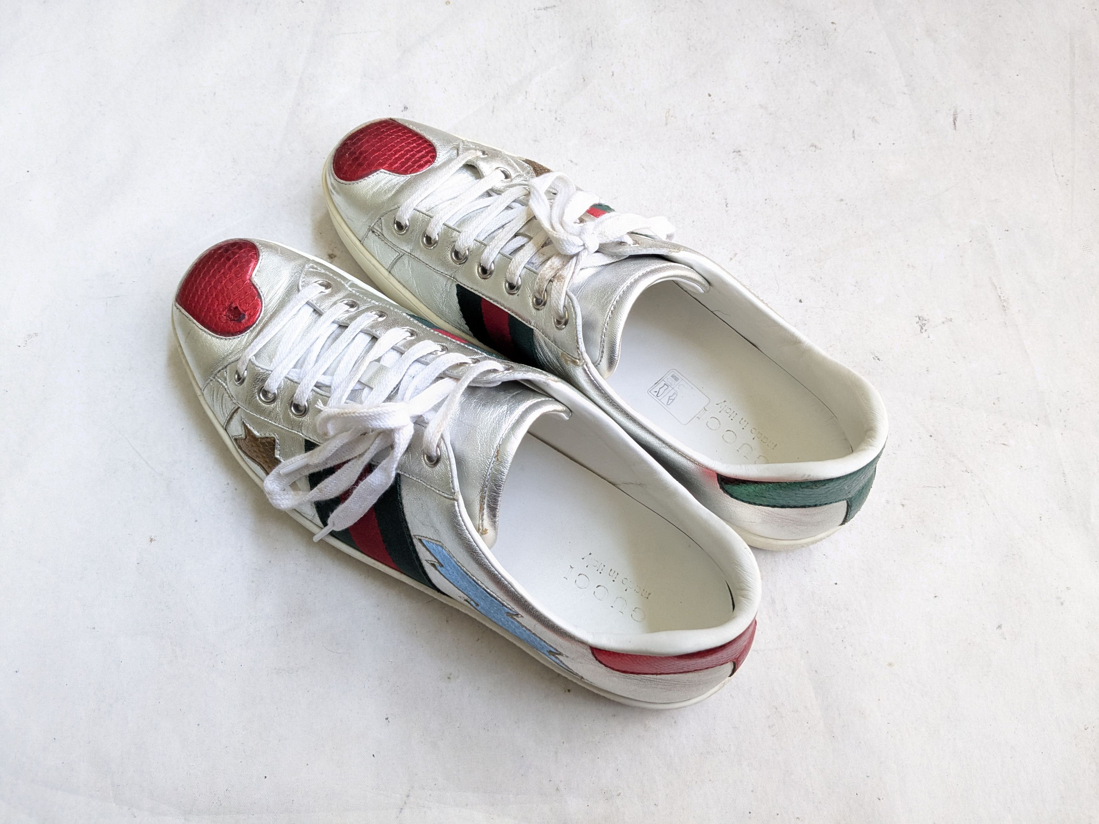 Gucci Gucci Ace Sneakers Silver 11.5 Leather Stars Size US 11.5 / EU 44-45 - 16 Thumbnail