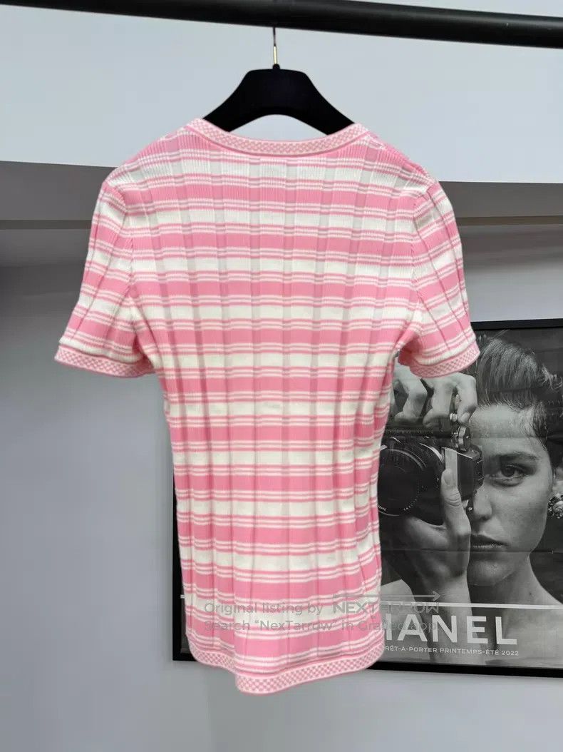 Chanel Chanel Pink striped knitted short sleeves Size XS / US 0-2 / IT 36-38 - 3 Thumbnail