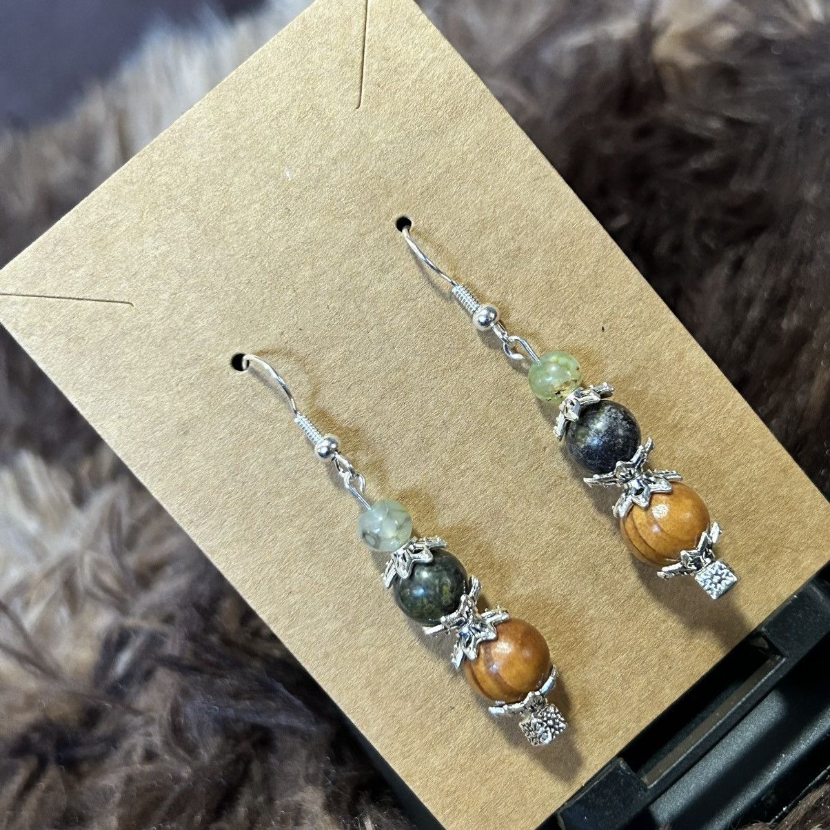 Handmade Handcrafted vintage wood bead dragon vein agate earrings Size ONE SIZE - 1 Thumbnail