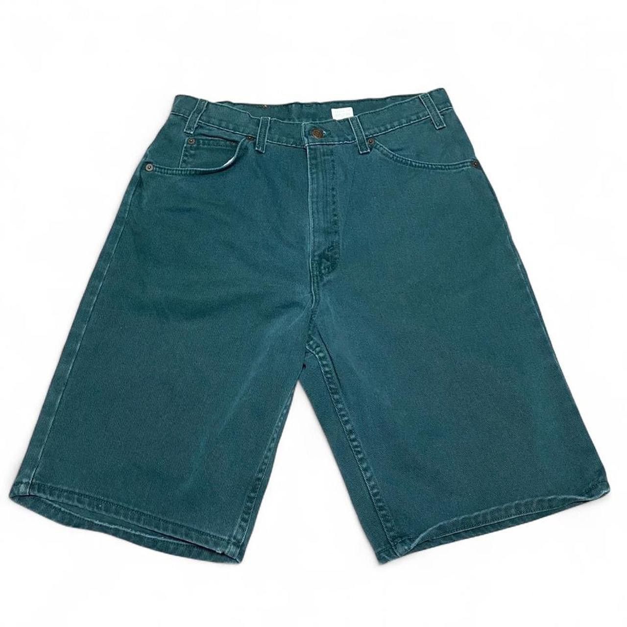 Vintage Levi 550 green orange tab denim shorts