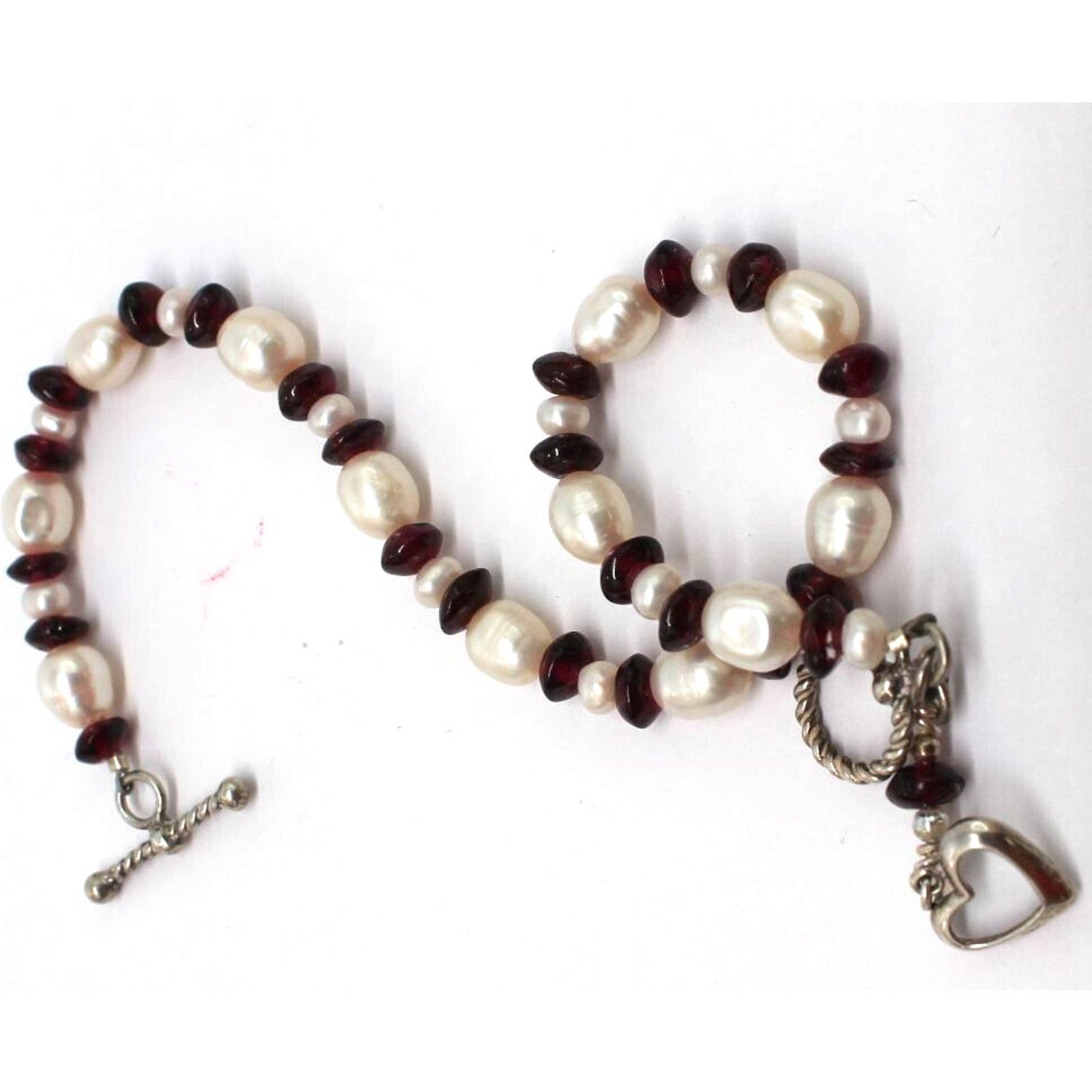 Other Genuine White Freshwater Pearl Red Garnet Bracelet 925Silver Size ONE SIZE - 3 Thumbnail
