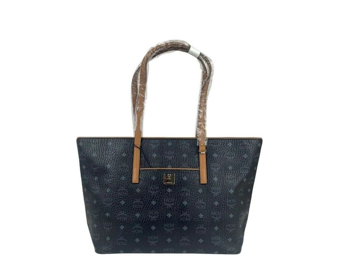 MCM Women's Black Monogram Visetos Medium Shopper Tote Bag Size ONE SIZE - 1 Thumbnail