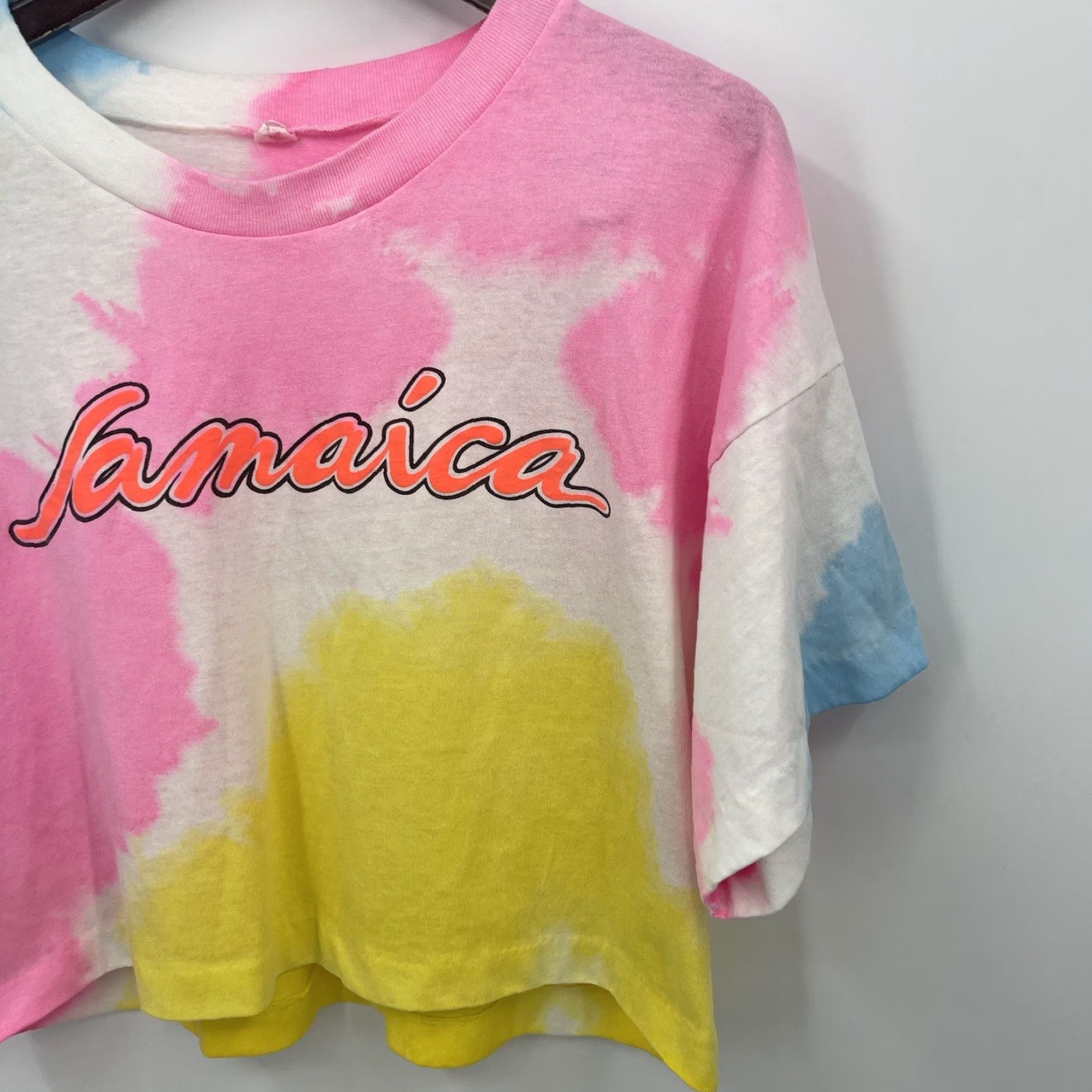 Pinko VINTAGE Jamaica Shirt Pink Orange Neon One Size Cropped 90s Single Stitch y2k - Nike?? Size ONE SIZE - 4 Thumbnail