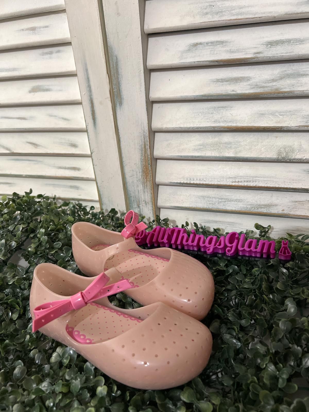 Unknown London Mini Melissa furadinha Pink Mary Jane Rubber Shoes Bow Strap Size US 11 / IT 41 - 2 Thumbnail