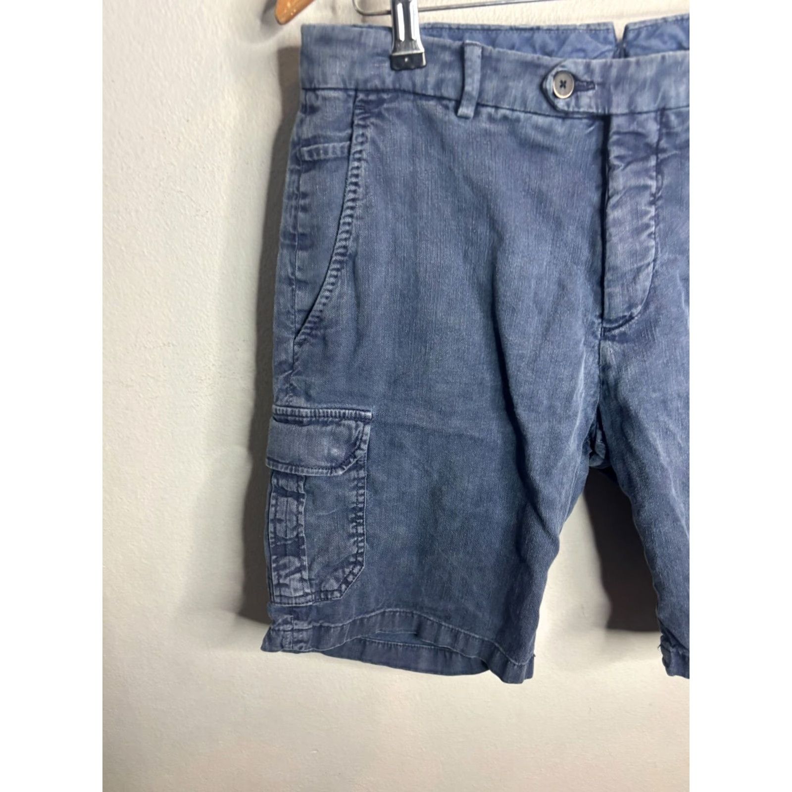 Peter Millar Peter Millar Shorts Mens 31 Blue Solid Hiking Flat Front Linen Blend 8" 6011 Size US 31 - 2 Thumbnail