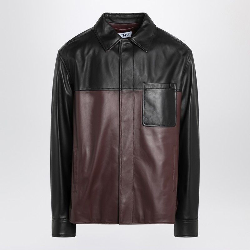 Loewe Loewe Black/Burgundy Leather Overshirt Size US L / EU 52-54 / 3 - 1 Thumbnail