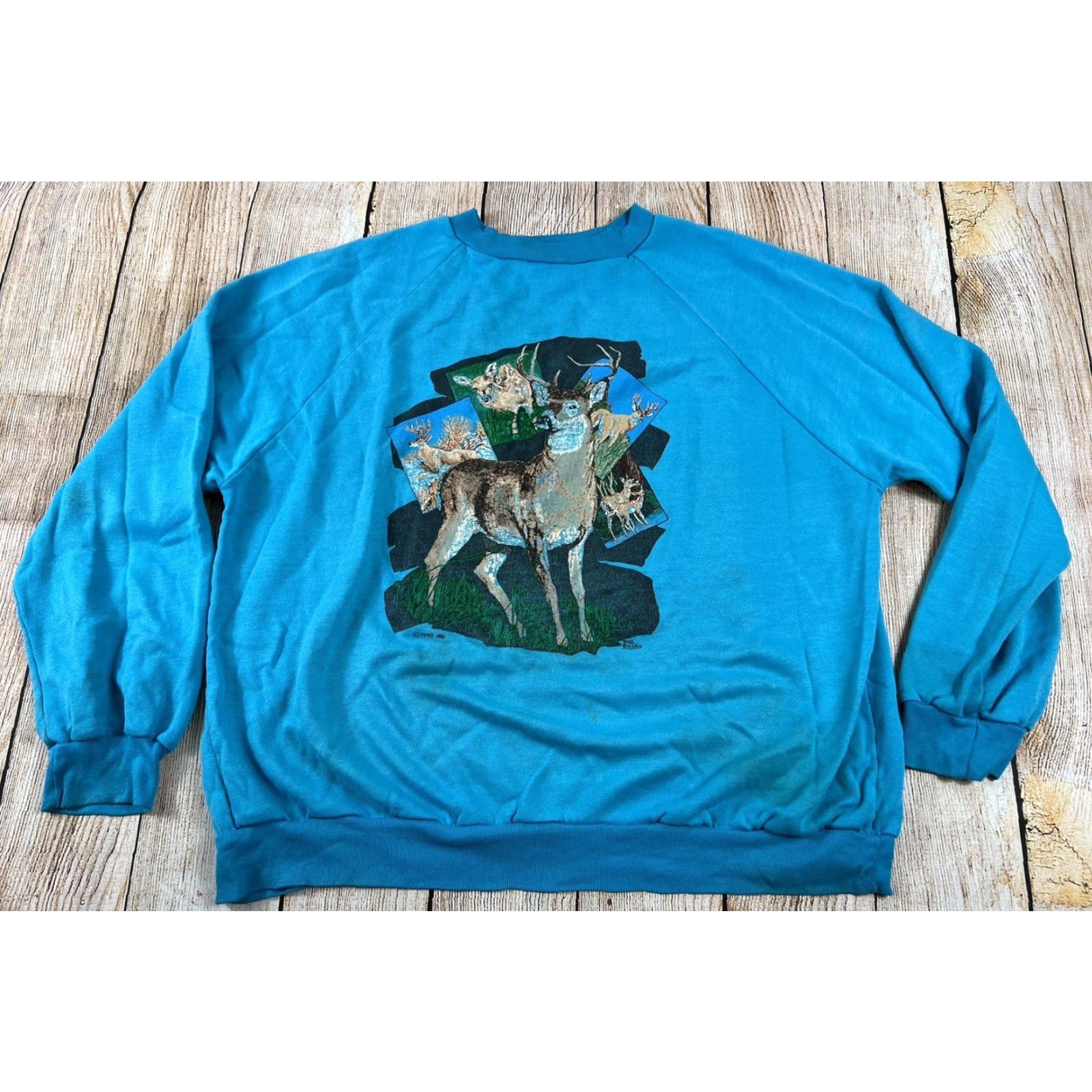 Vintage VINTAGE 90s Nature Whitetail Deer Pullover Sweatshirt Blue L Made In USA Men Graphic Print Size US L / EU 52-54 / 3 - 2 Thumbnail