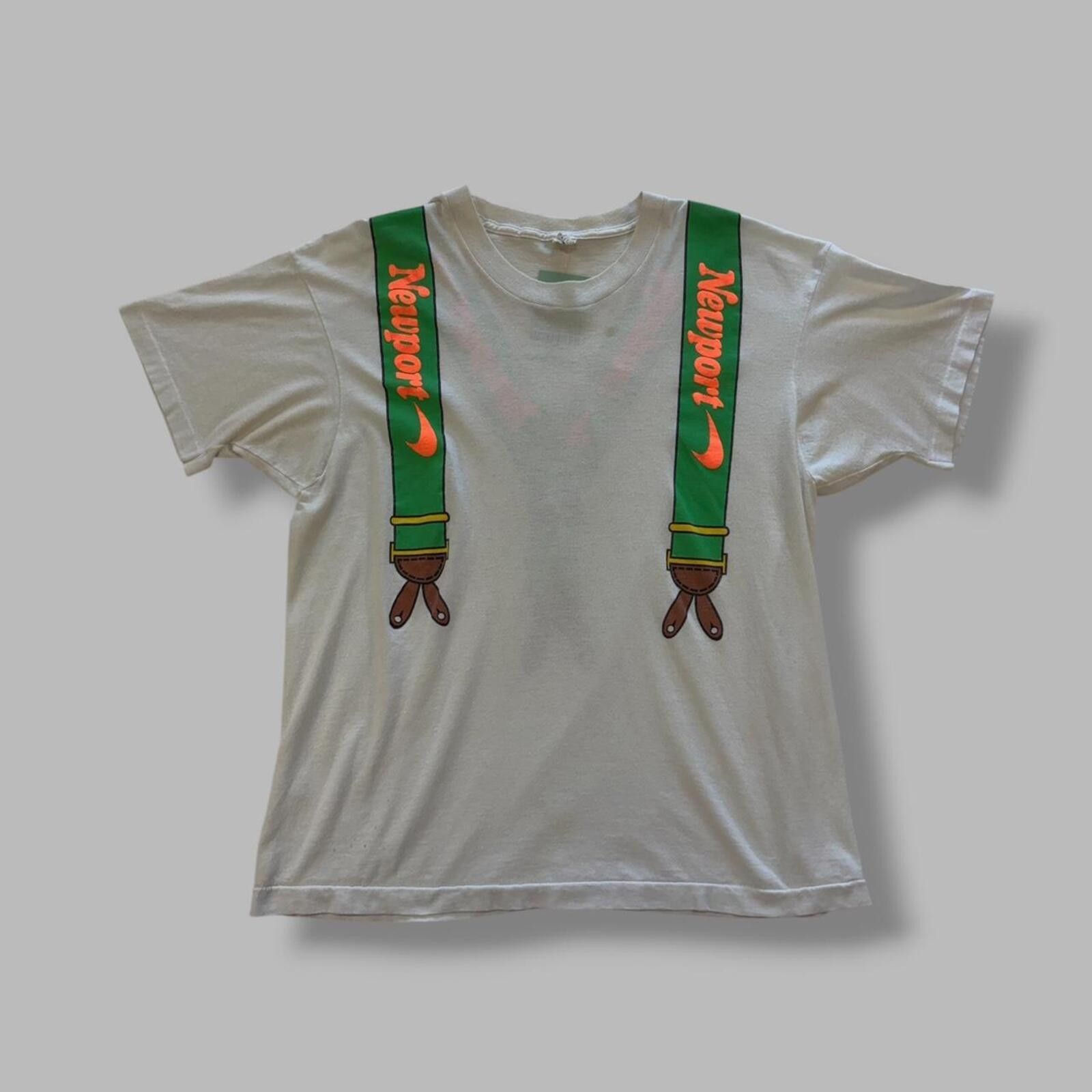 Vintage 80s Newport cigarets suspenders tee Size US XL / EU 56 / 4 - 1 Thumbnail