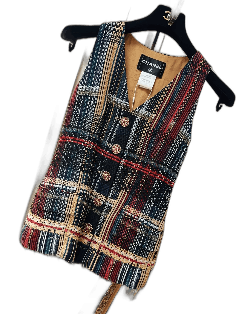 Chanel Colorful Plaid Sleeveless Vest