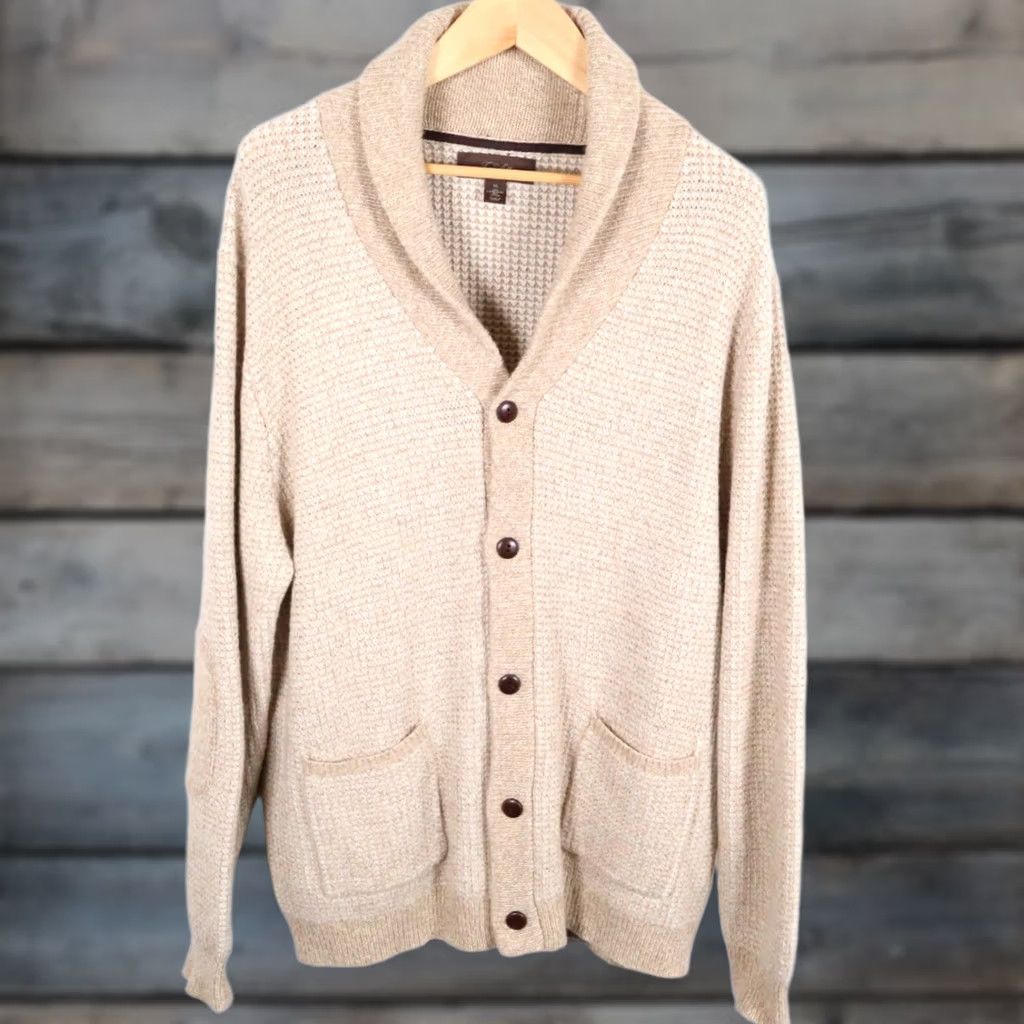 Tasso Elba Tasso Elba Lambs Wool Cardigan Sweater Men's XL Beige Chunky Shawl Collar 90s Dad Retro Size US XL / EU 56 / 4 - 1 Thumbnail