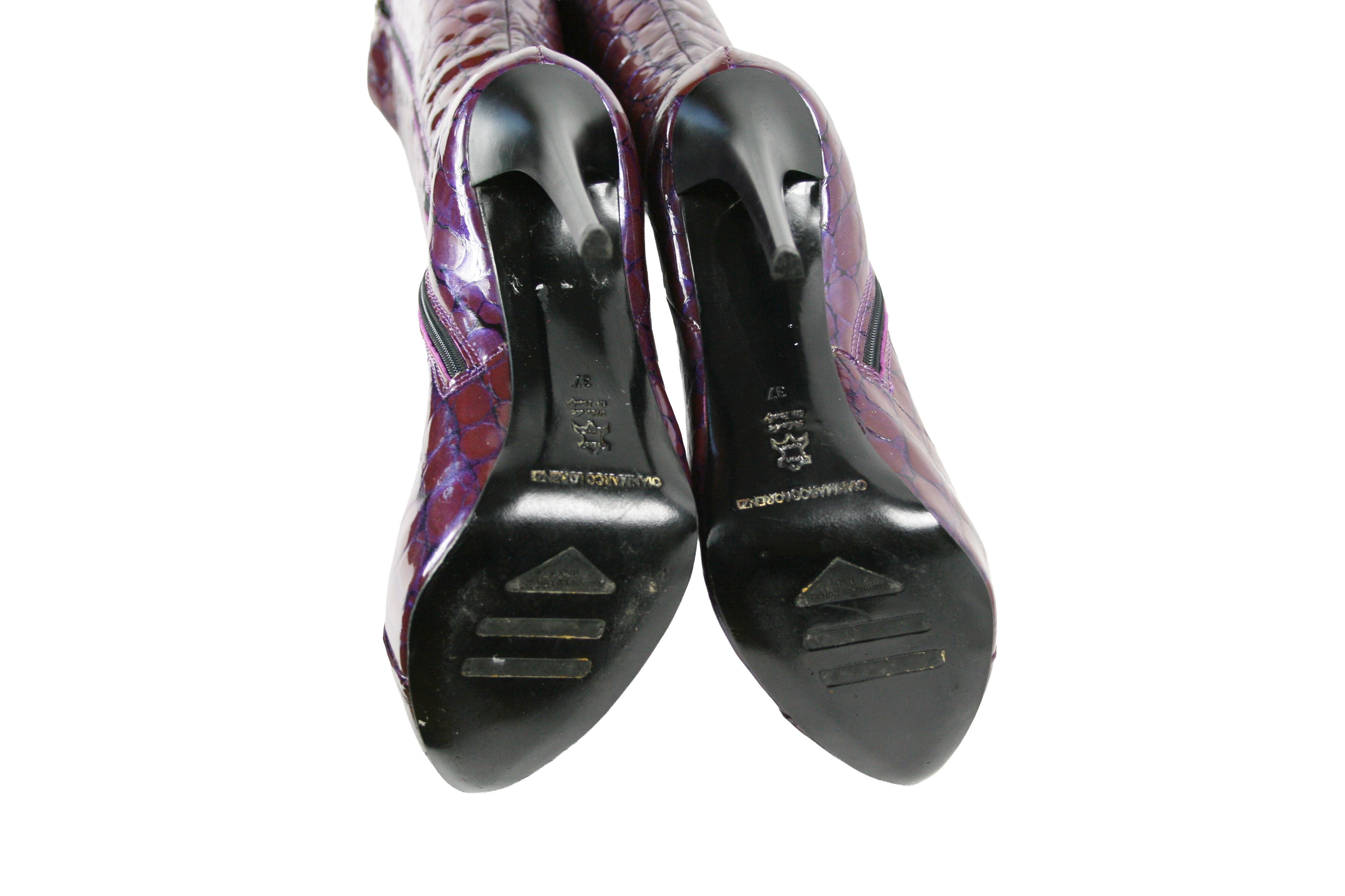 Other Gianmarco Lorenzi Y2K Sexy "Croco Print" Patent Knee Boots Size US 7 / IT 37 - 10 Thumbnail