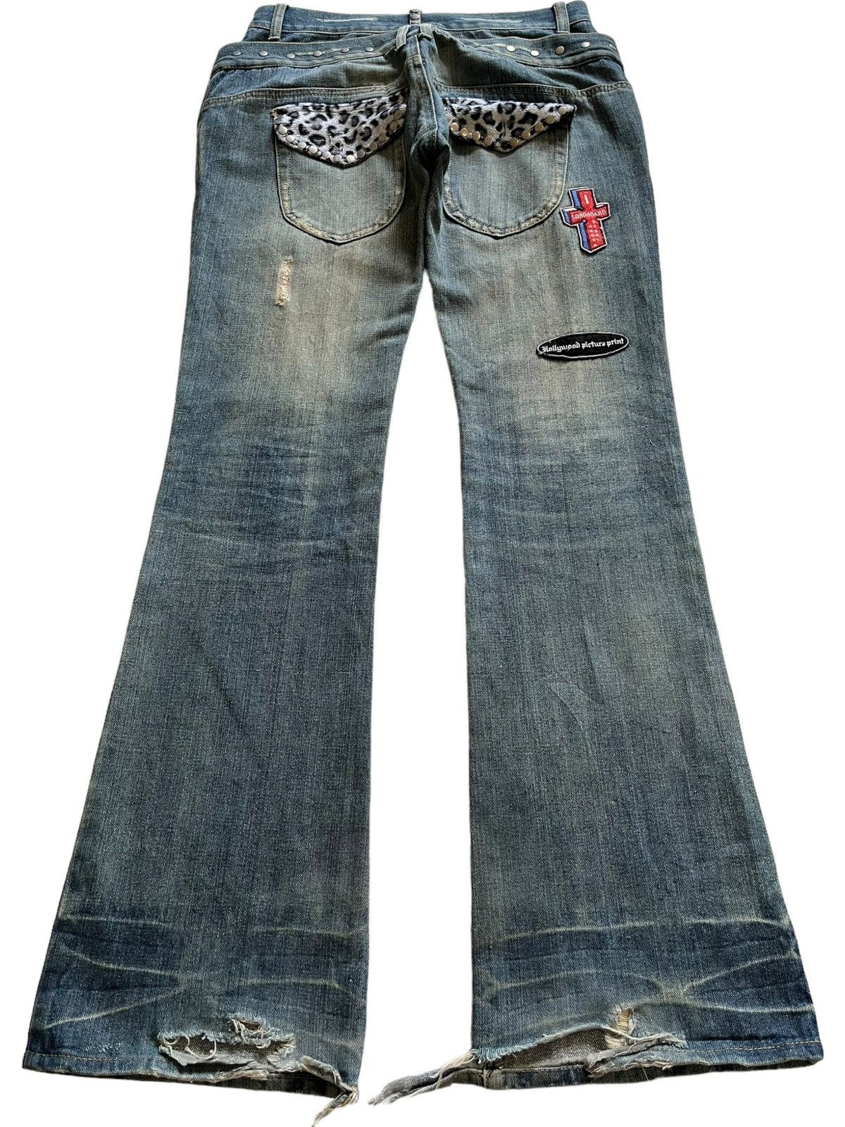 Seditionaries Vintage Japanese Laced Up Double Waist Mud Wash Flare Jeans Size US 30 / EU 46 - 2 Thumbnail