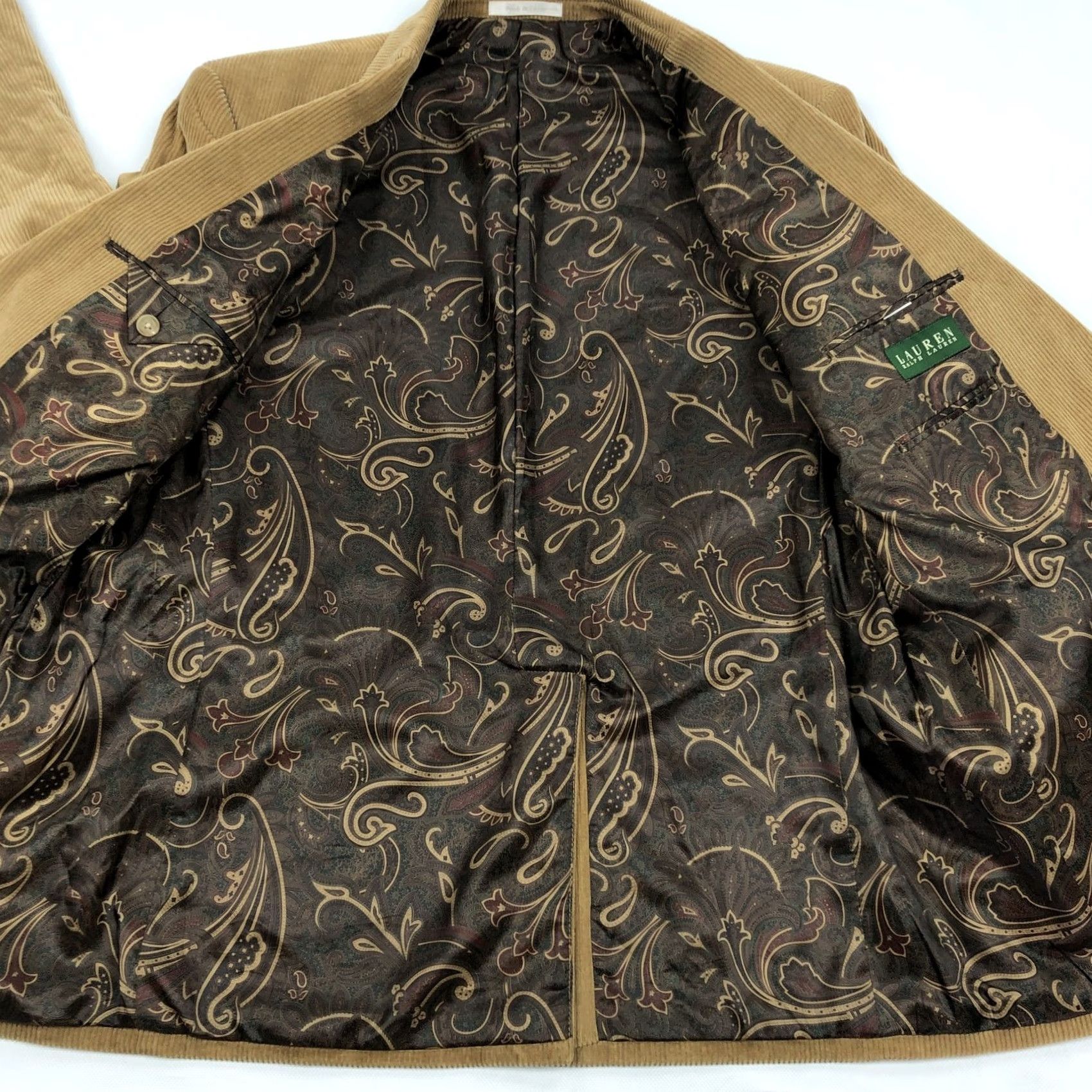 Ralph Lauren Lauren Ralph Lauren Men's Blazer Corduroy Two Button Tan 44R Jacket Coat notched lapel"} Size 44R - 7 Thumbnail