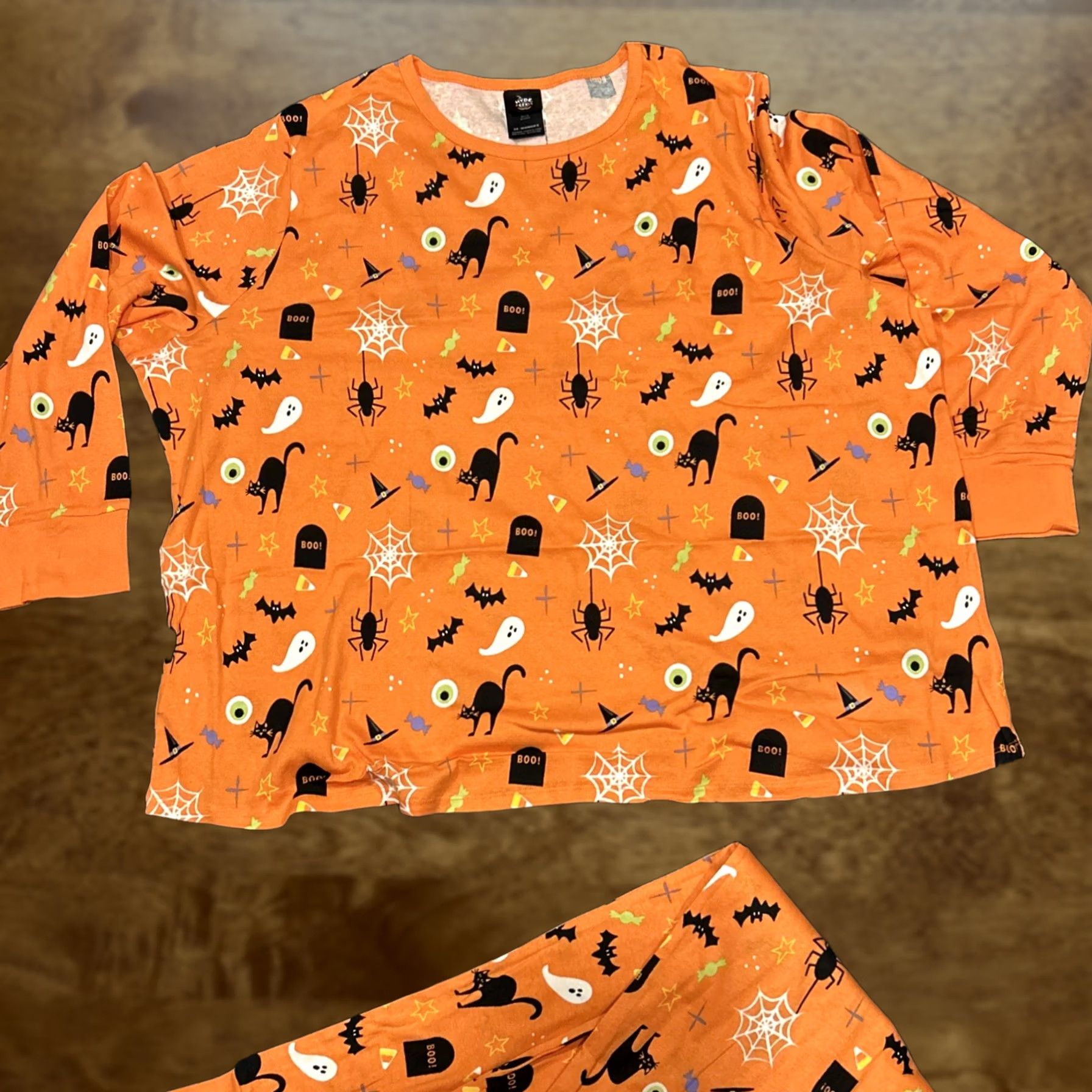 Vintage Halloween Pajama Set Hyde and EEK Women's 3X Orange Black 2-Pc B4 Size ONE SIZE - 1 Thumbnail