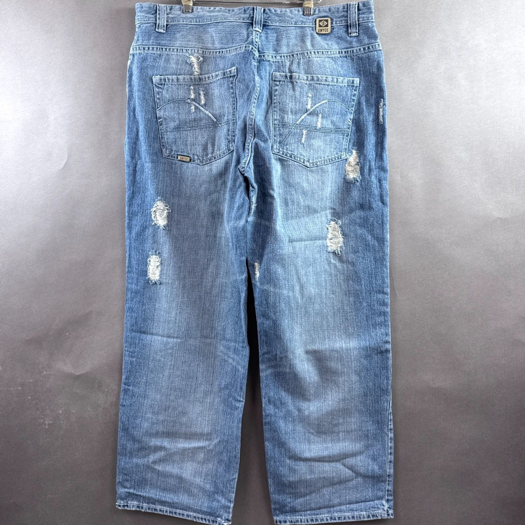 Enyce Enyce Jeans Mens 38x32 Blue Baggy Thrashed Faded Wide Loose Denim Pants Buckle Size US 38 / EU 54 - 3 Thumbnail