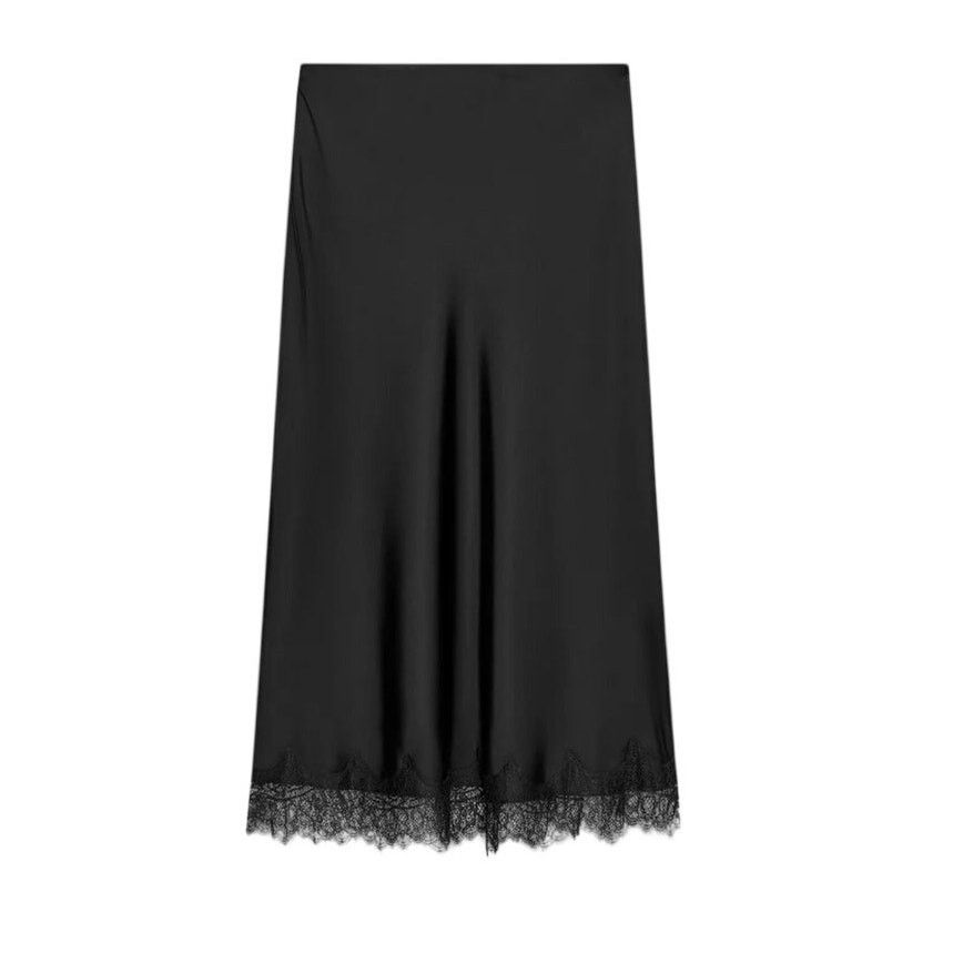 Zara Zara Womens Black Satin Effect Lace Trim Mid-Rise Midi Skirt Size 27" / US 4 / IT 40 - 5 Thumbnail