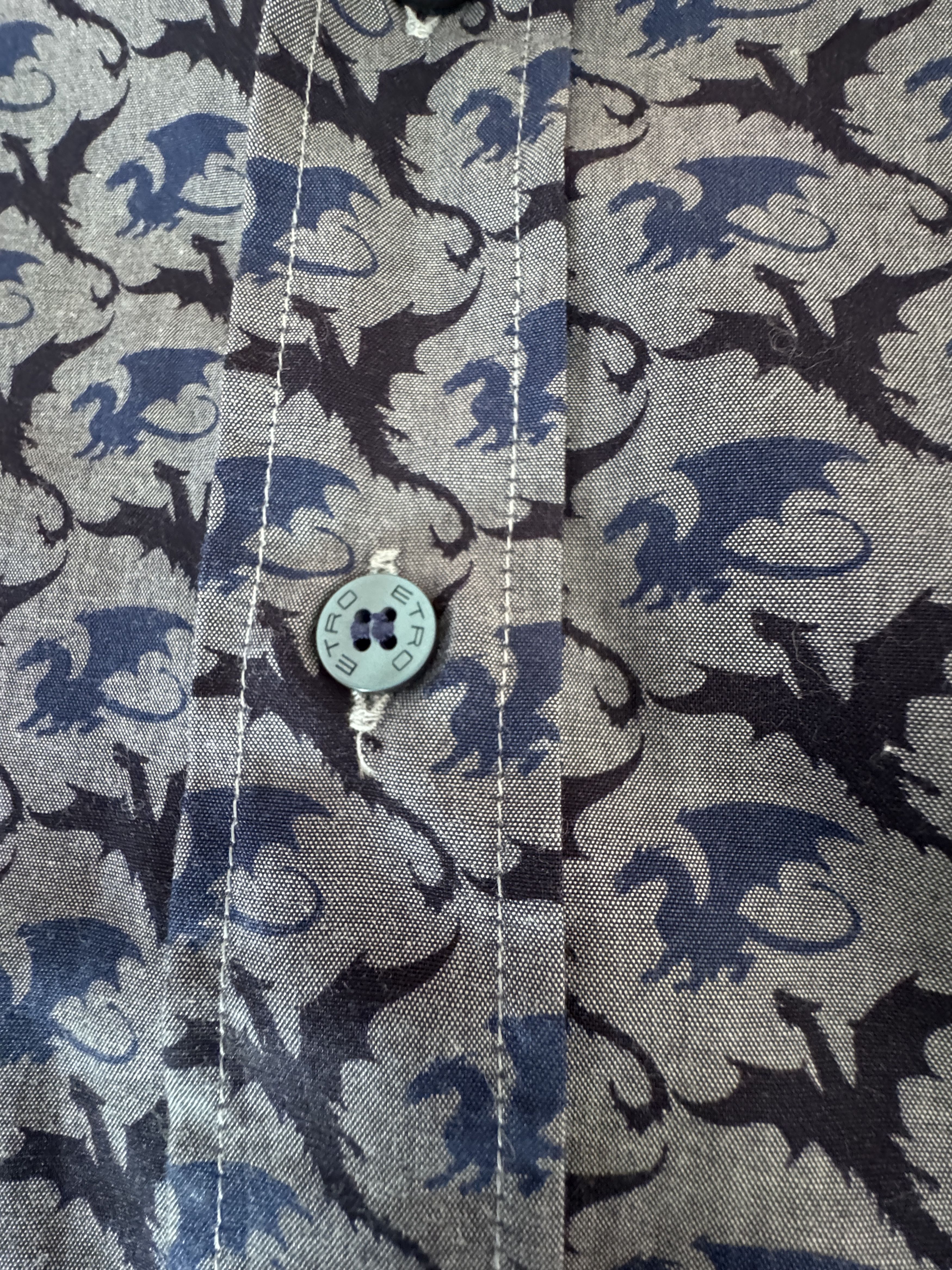Etro Gray short sleeve shirt with dragon motif Size US XL / EU 56 / 4 - 3 Thumbnail