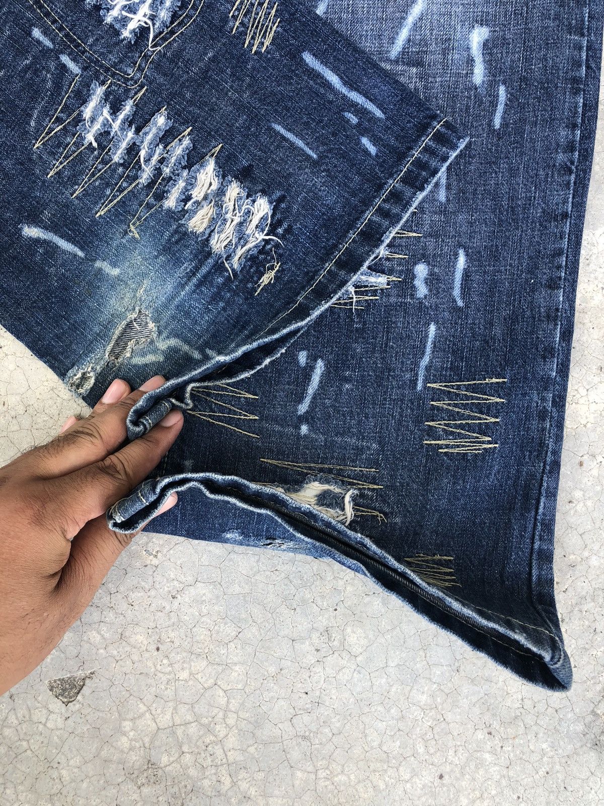 Ends Repair Japanese Bright Mini Flared Jeans Distressed Jeans Size US 33 - 15 Thumbnail